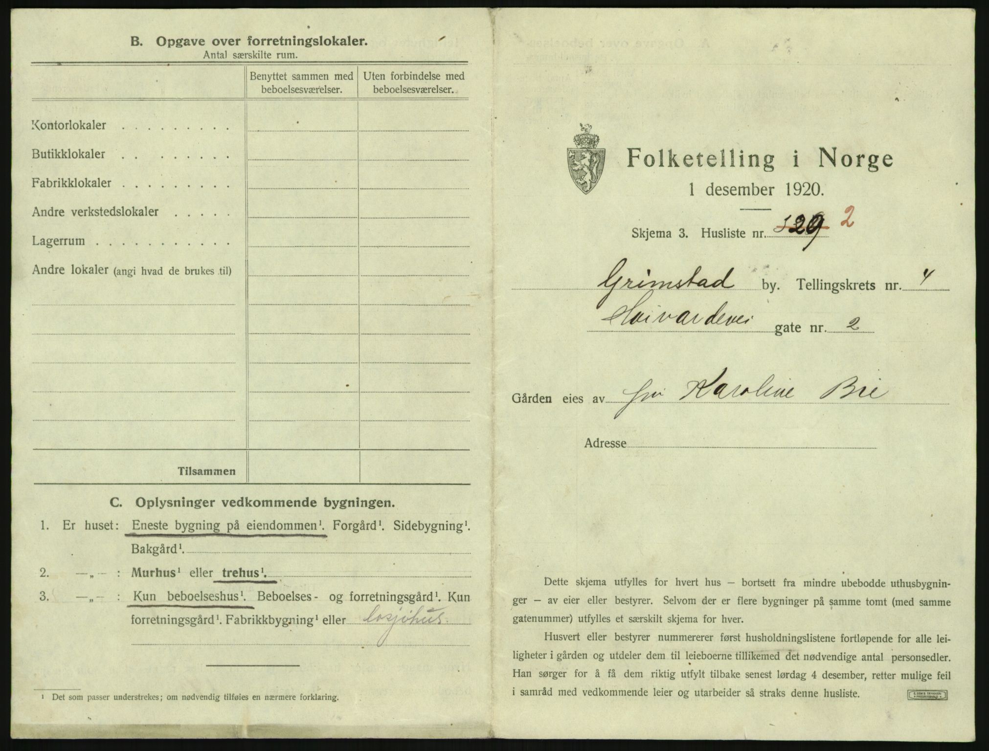 SAK, 1920 census for Grimstad, 1920, p. 611