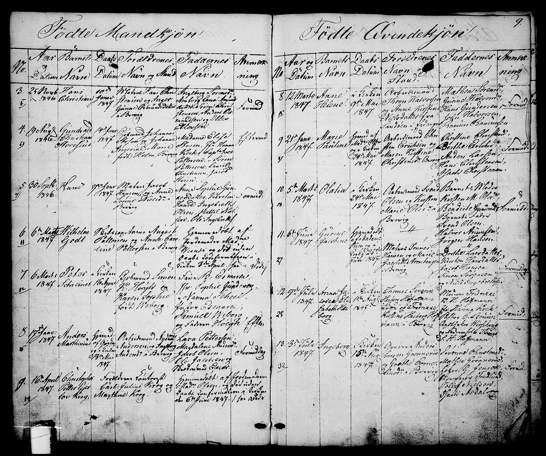 Brevik kirkebøker, AV/SAKO-A-255/G/Ga/L0002: Parish register (copy) no. 2, 1846-1865, p. 9