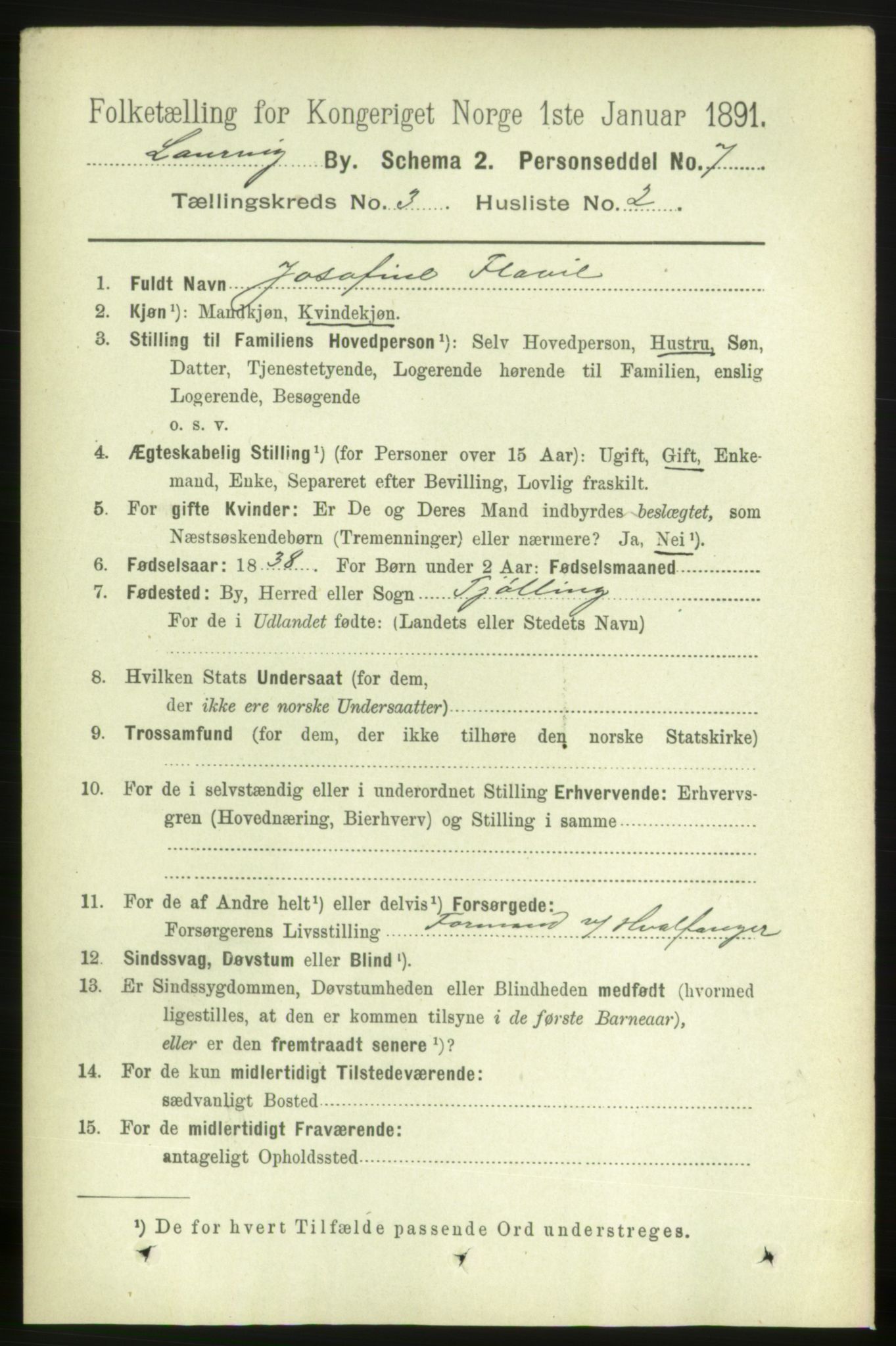 RA, 1891 census for 0707 Larvik, 1891, p. 4140