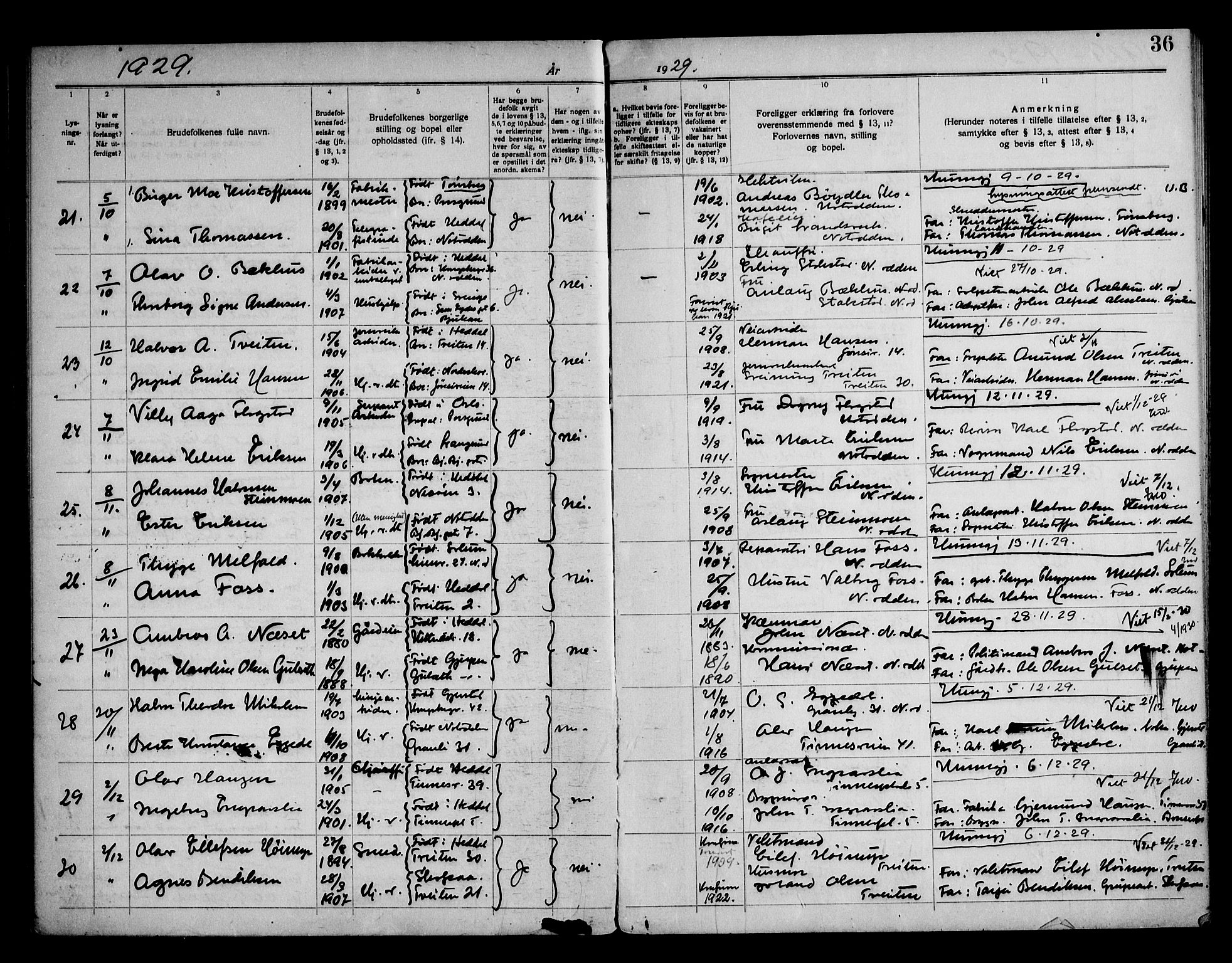 Notodden kirkebøker, AV/SAKO-A-290/H/Ha/L0001: Banns register no. 1, 1919-1945, p. 36