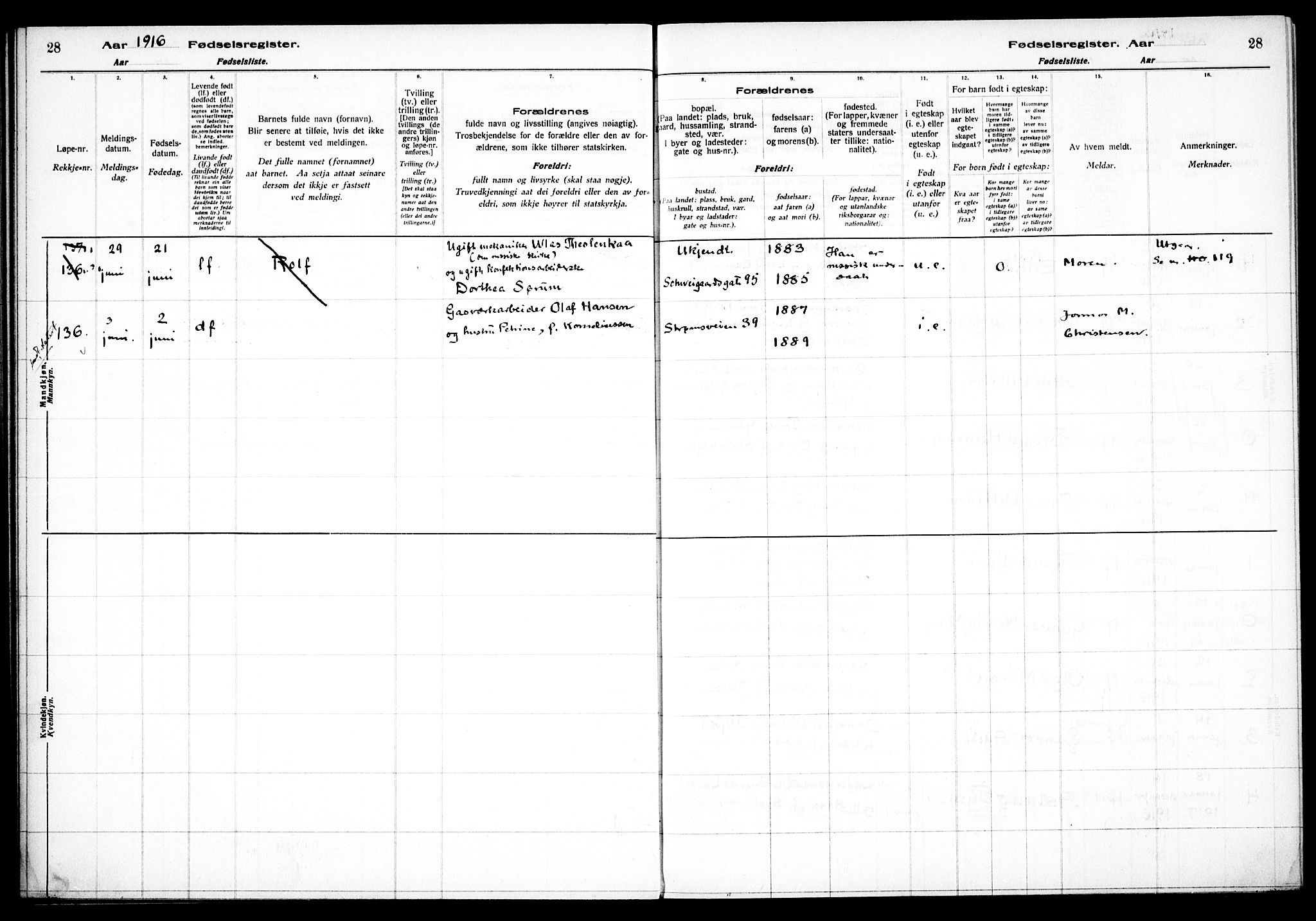 Vålerengen prestekontor Kirkebøker, AV/SAO-A-10878/J/Ja/L0001: Birth register no. 1, 1916-1924, p. 28