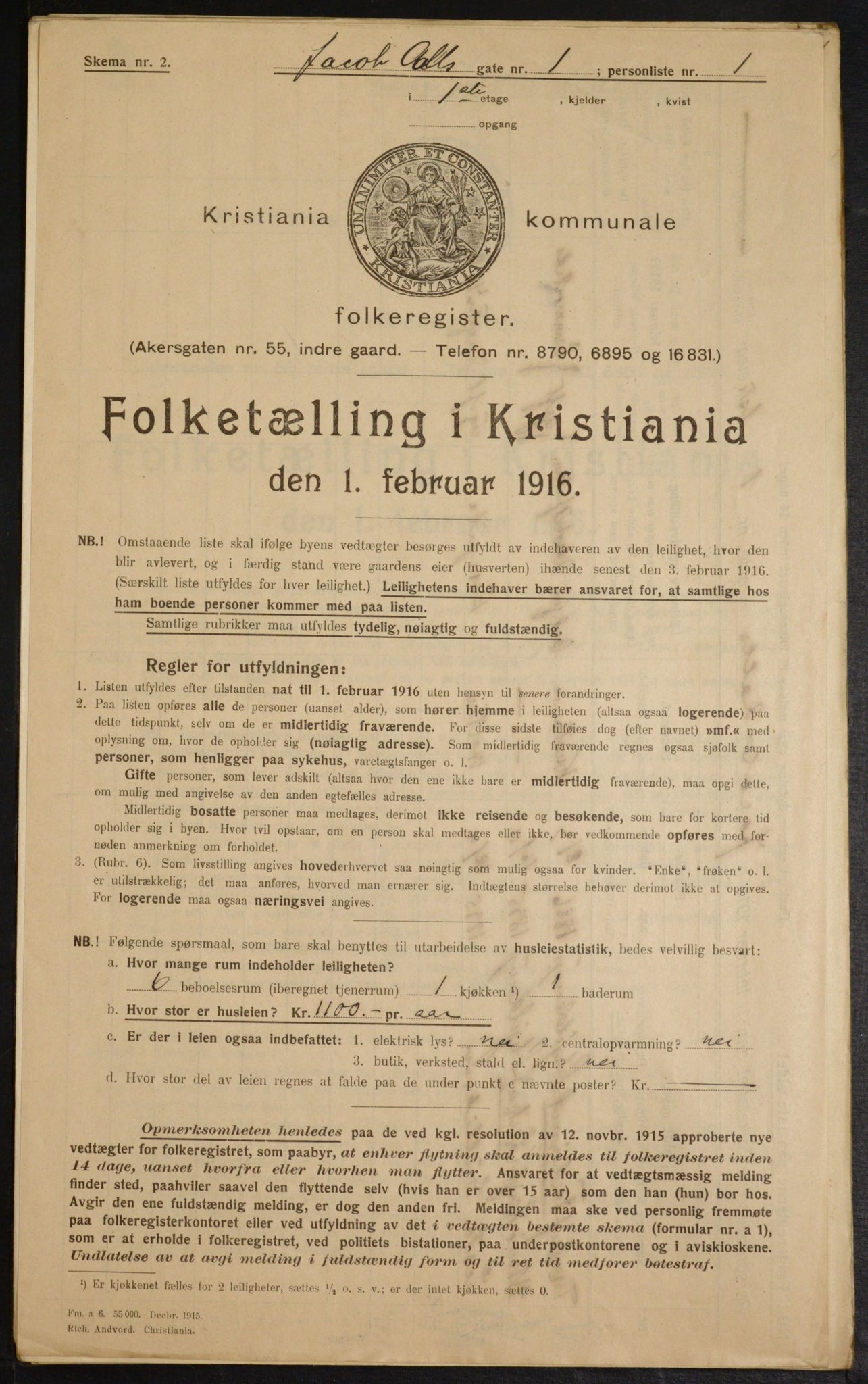 OBA, Municipal Census 1916 for Kristiania, 1916, p. 45668