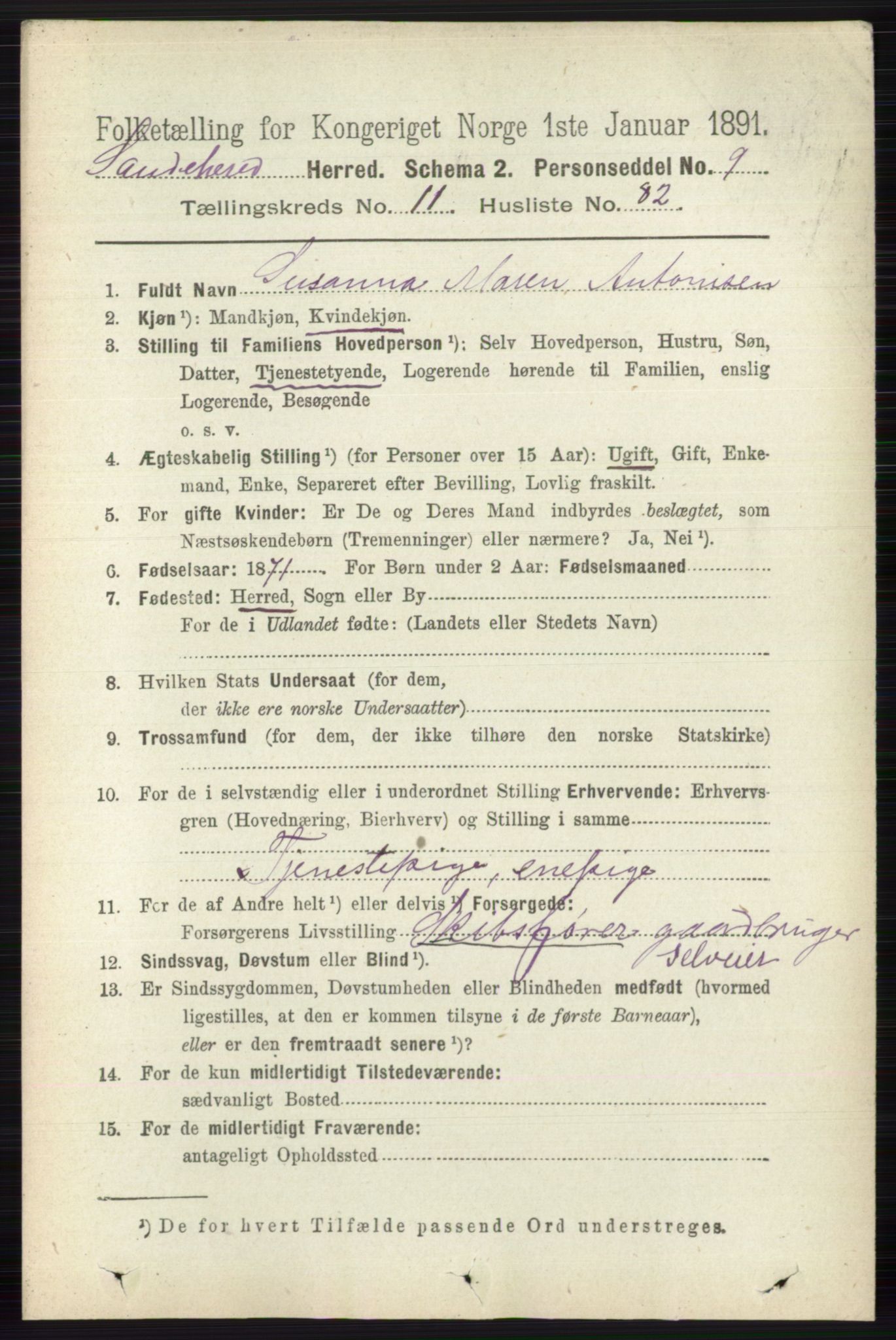 RA, 1891 census for 0724 Sandeherred, 1891, p. 7135