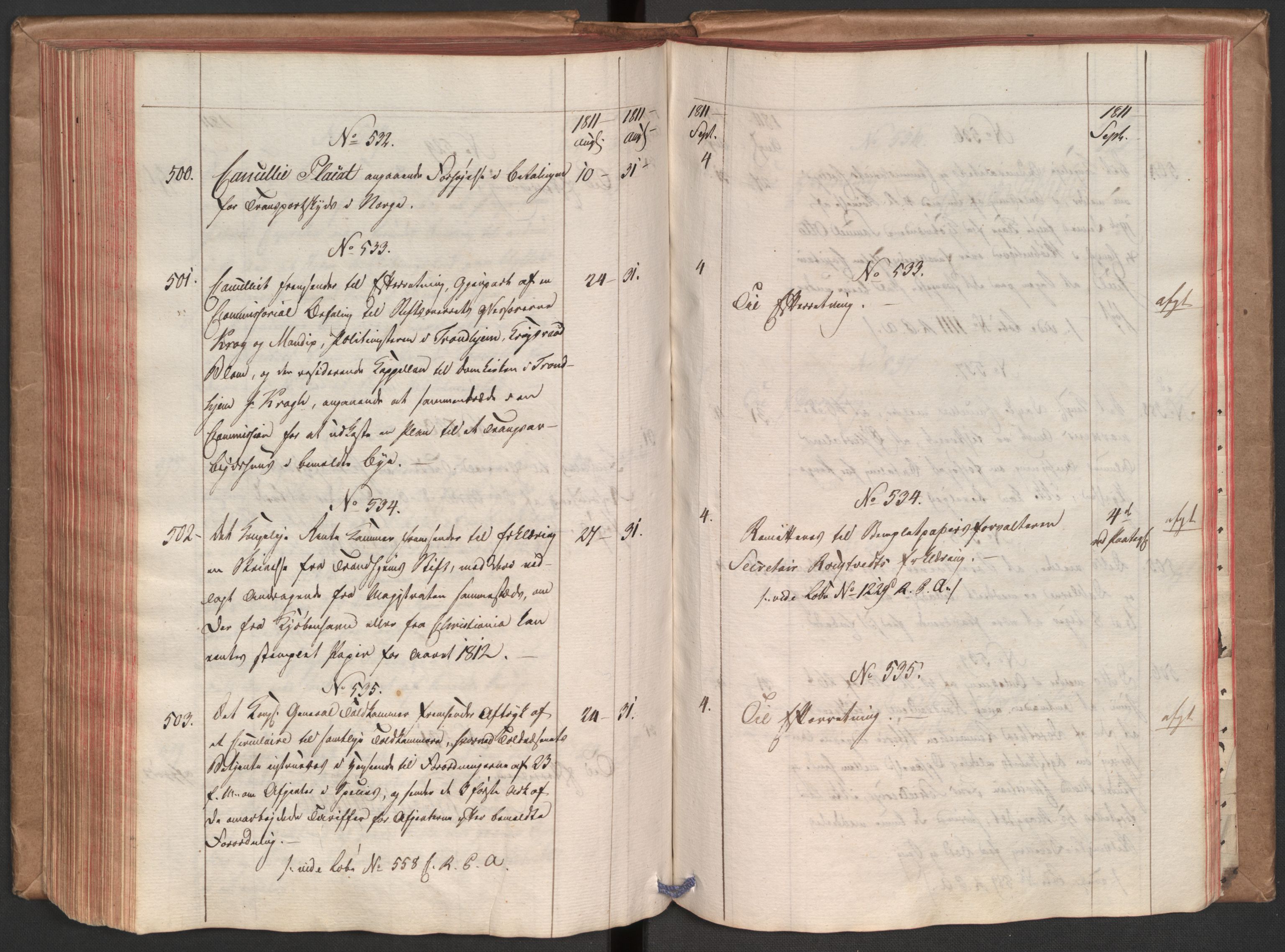 Stattholderembetet 1810-1814, 1. kontor (Kontor A), AV/RA-EA-2872/Aa/L0001: Kollegial referatprotokoll,  j.nr. 1-564,  l.nr. 1-610, 1810-1811, p. 191
