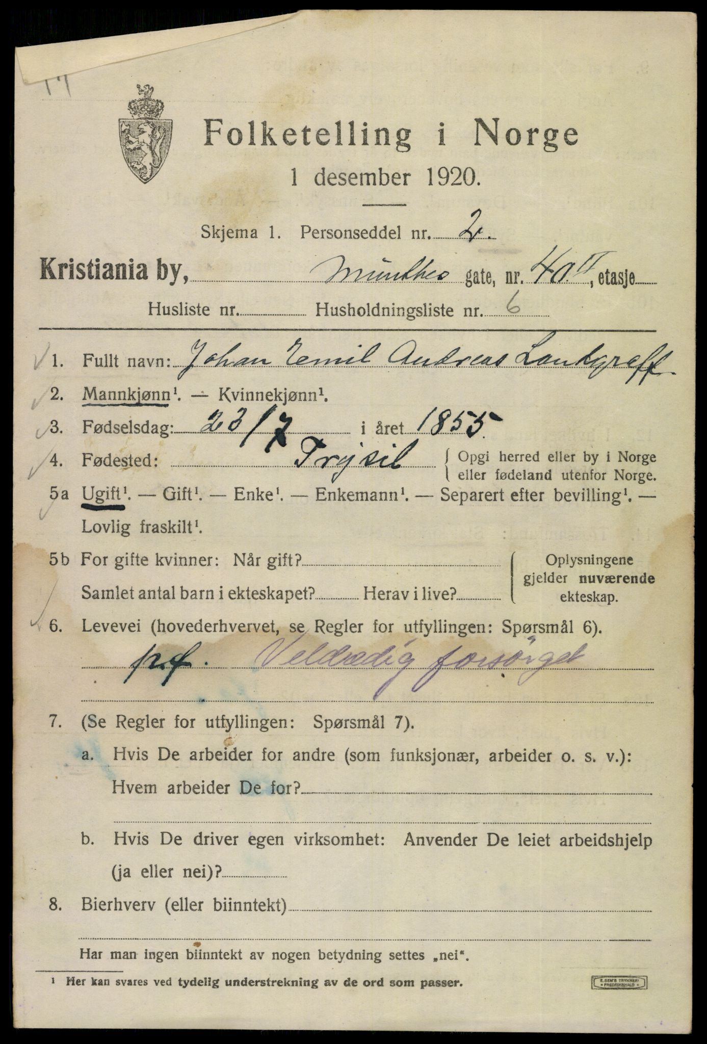 SAO, 1920 census for Kristiania, 1920, p. 405523