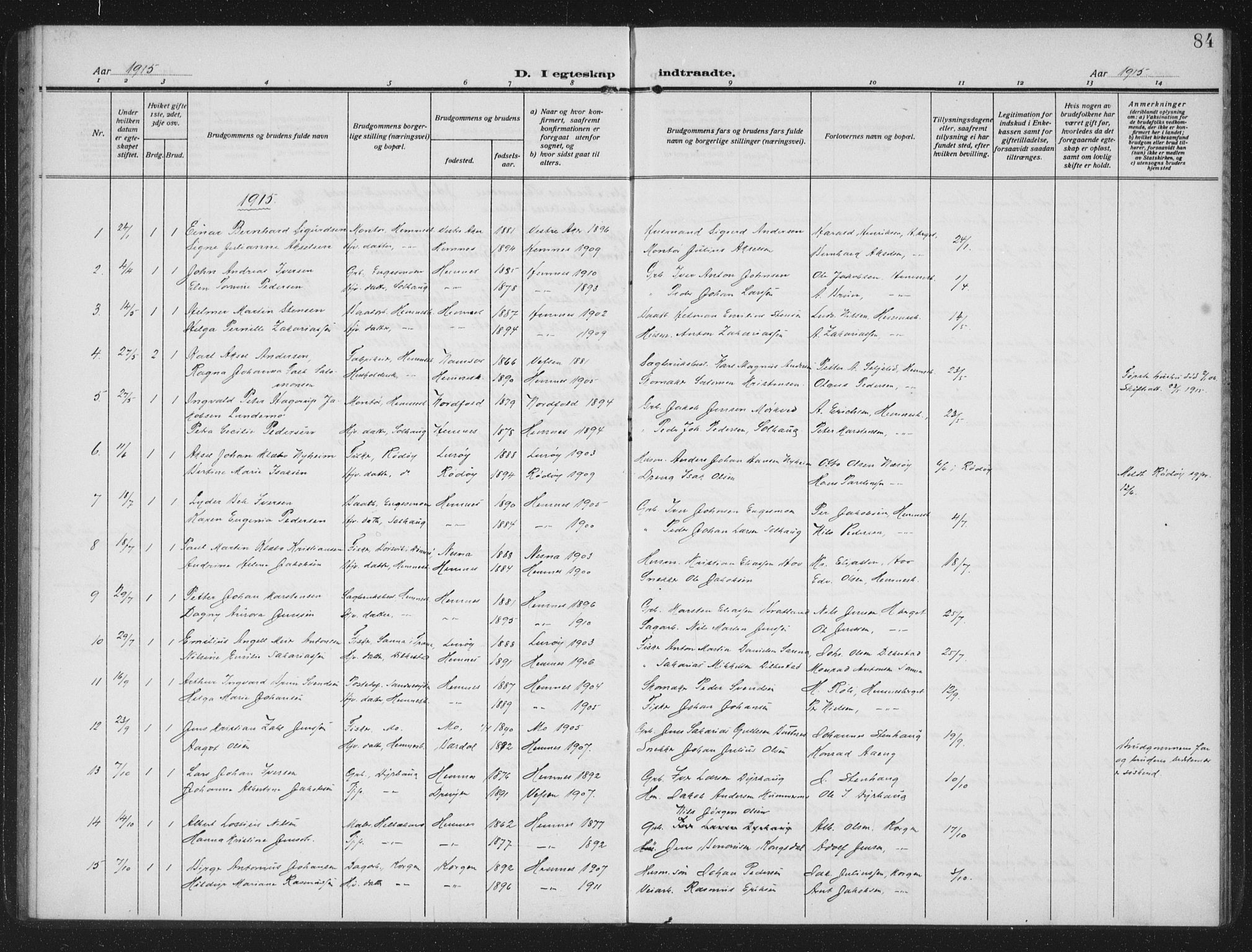 Ministerialprotokoller, klokkerbøker og fødselsregistre - Nordland, AV/SAT-A-1459/825/L0371: Parish register (copy) no. 825C08, 1907-1940, p. 84