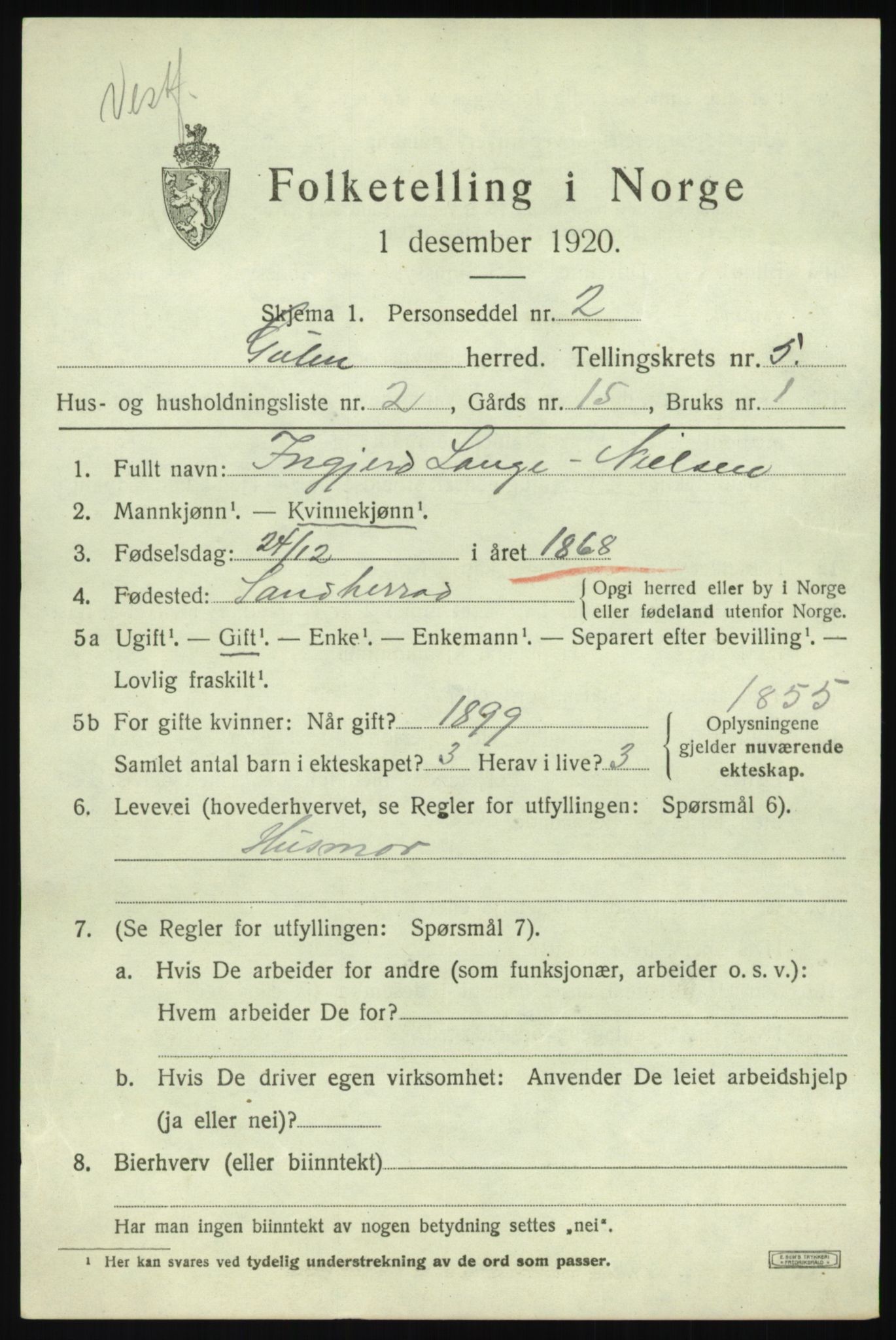 SAB, 1920 census for Gulen, 1920, p. 2105