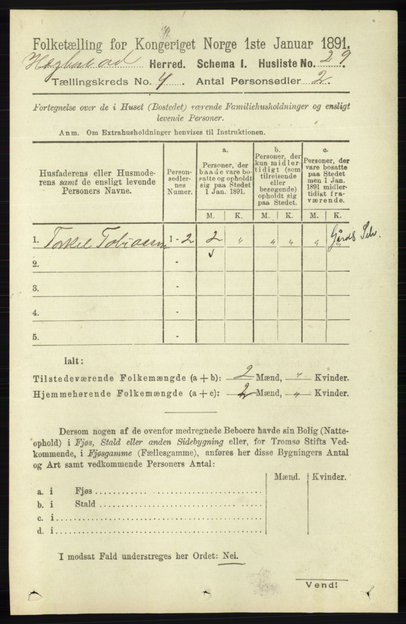 RA, 1891 census for 1034 Hægebostad, 1891, p. 1173