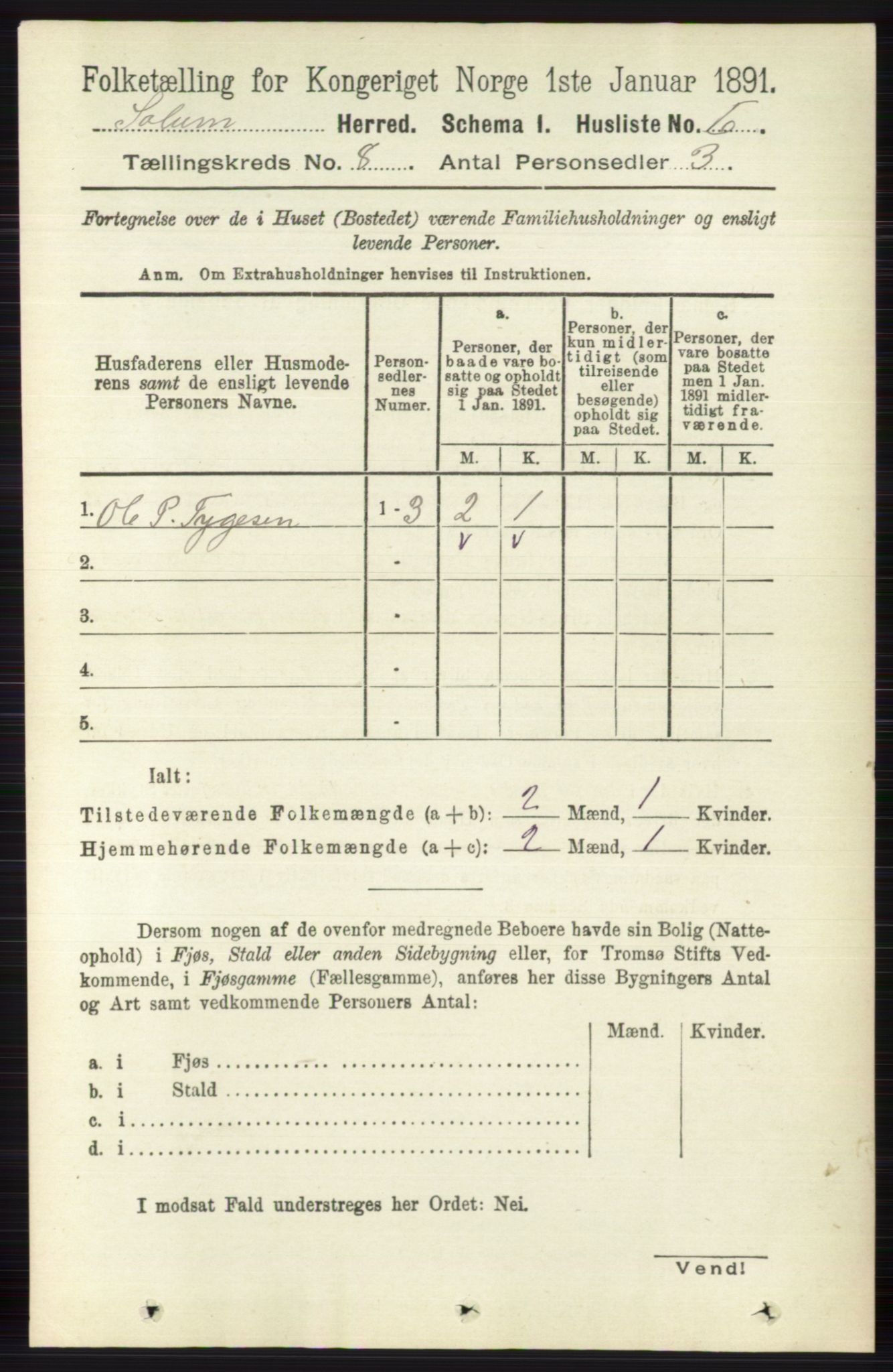 RA, 1891 census for 0818 Solum, 1891, p. 4033