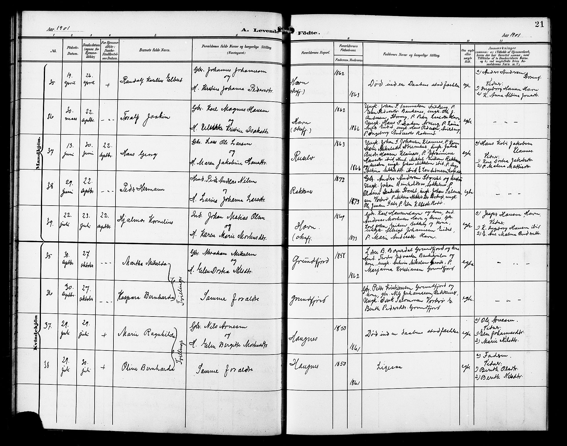 Skjervøy sokneprestkontor, AV/SATØ-S-1300/H/Ha/Hab/L0008klokker: Parish register (copy) no. 8, 1900-1910, p. 21