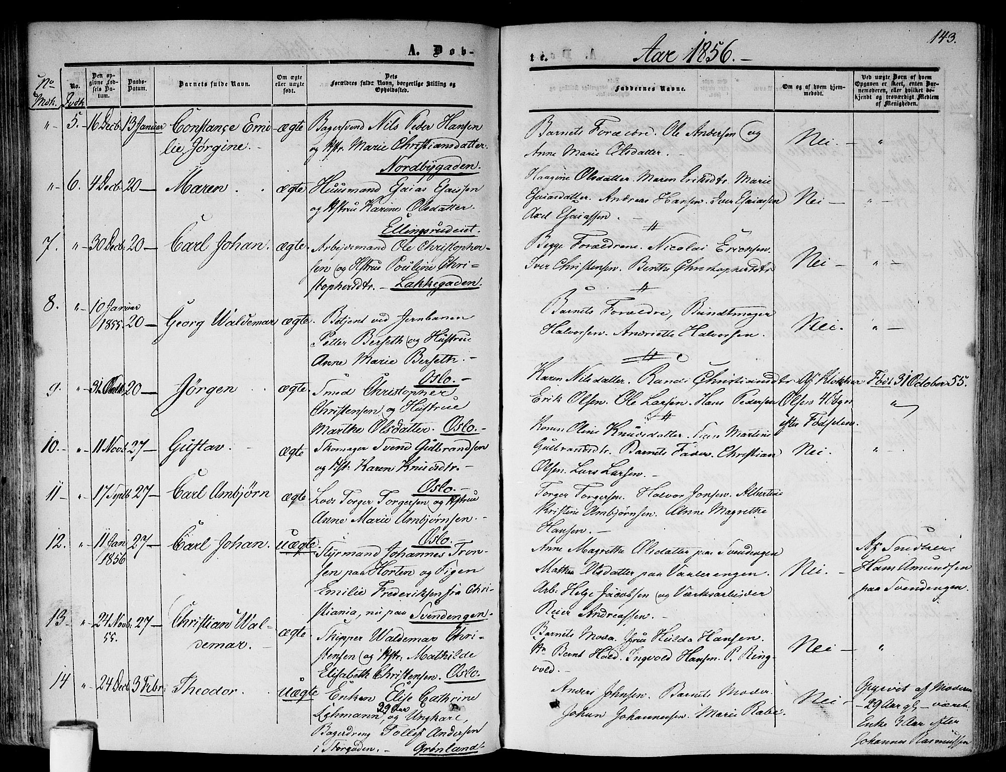 Gamlebyen prestekontor Kirkebøker, AV/SAO-A-10884/F/Fa/L0004: Parish register (official) no. 4, 1850-1857, p. 143