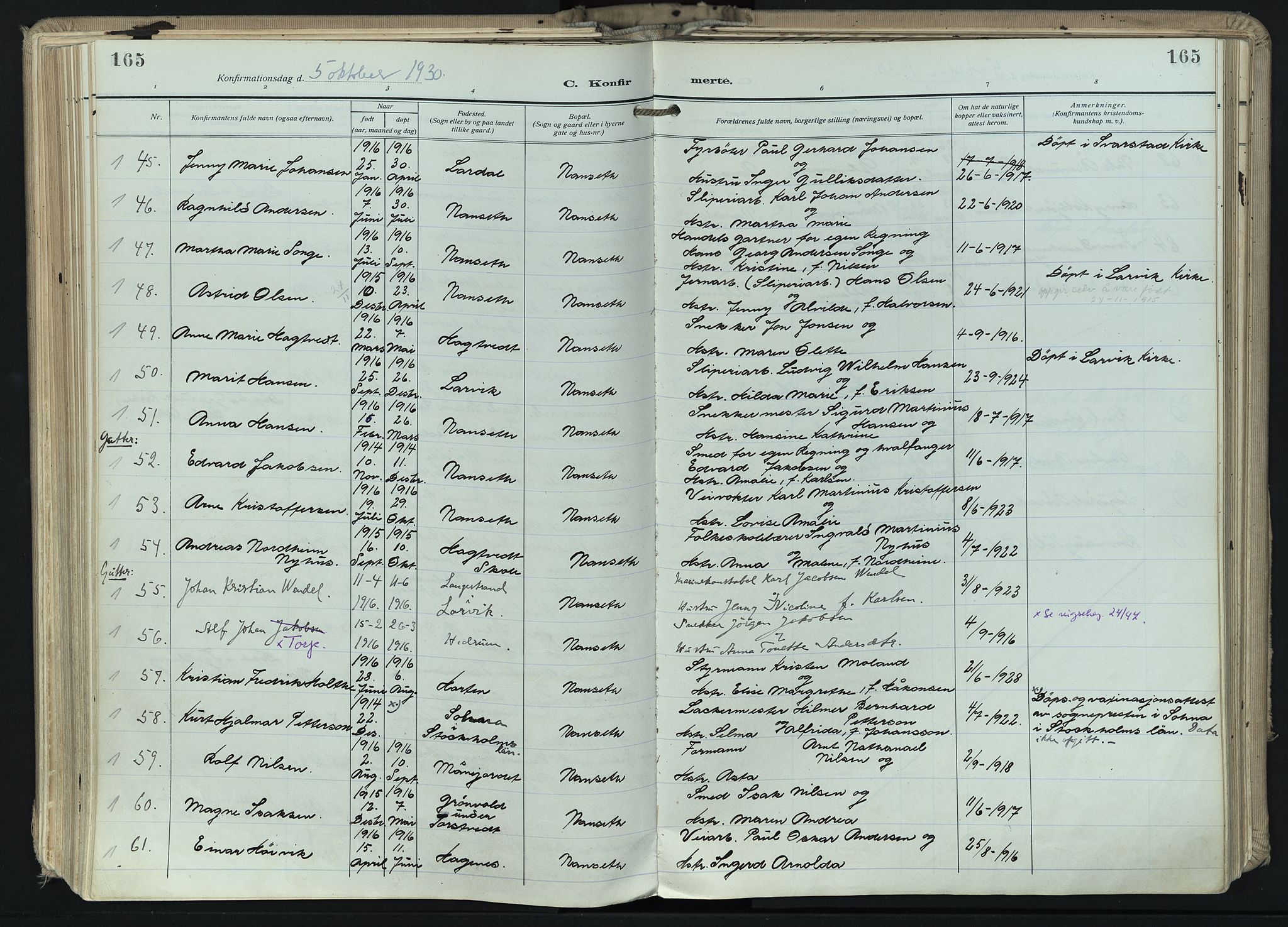 Hedrum kirkebøker, AV/SAKO-A-344/F/Fa/L0011: Parish register (official) no. I 11, 1919-1933, p. 165