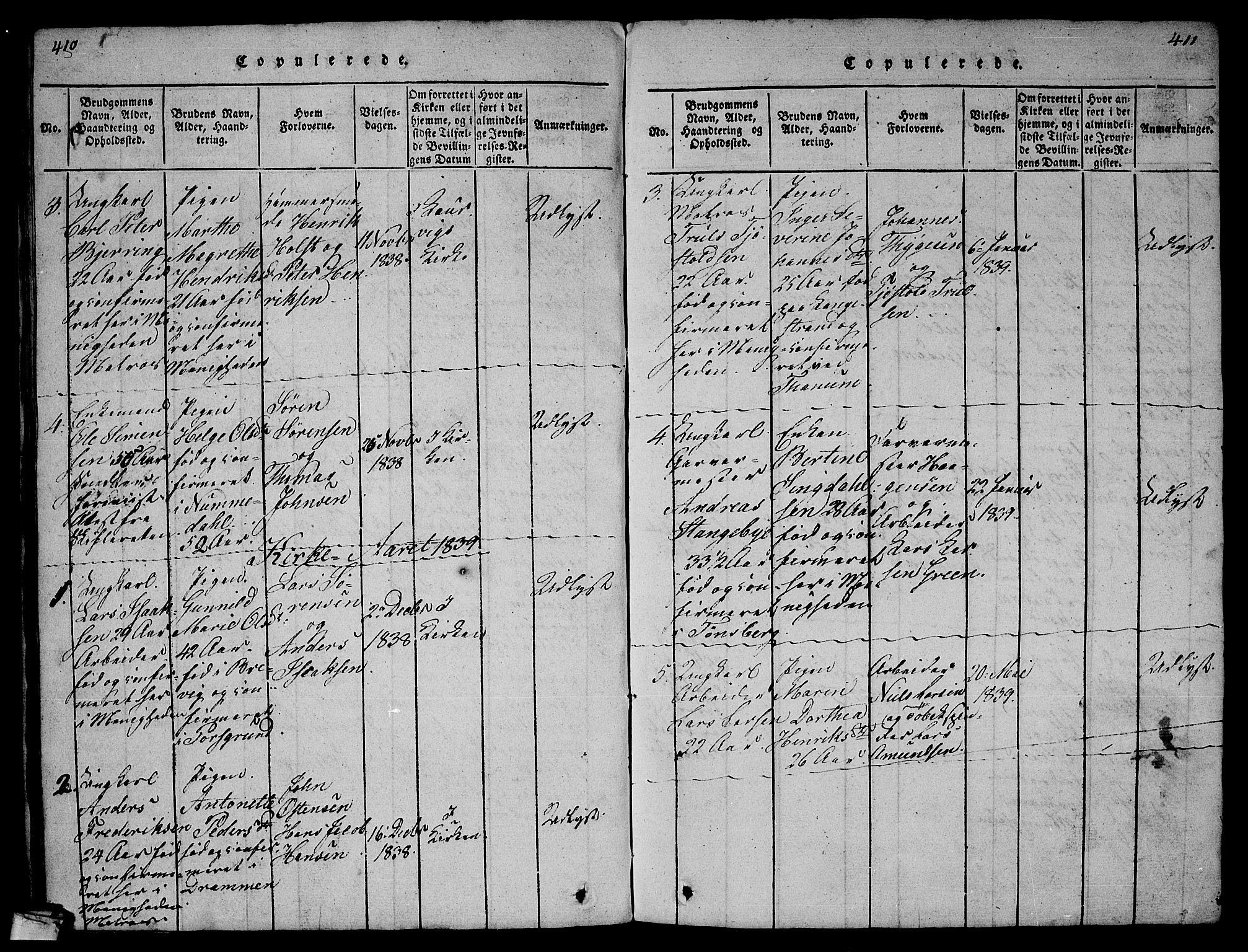 Larvik kirkebøker, AV/SAKO-A-352/G/Gb/L0001: Parish register (copy) no. II 1, 1818-1843, p. 410-411