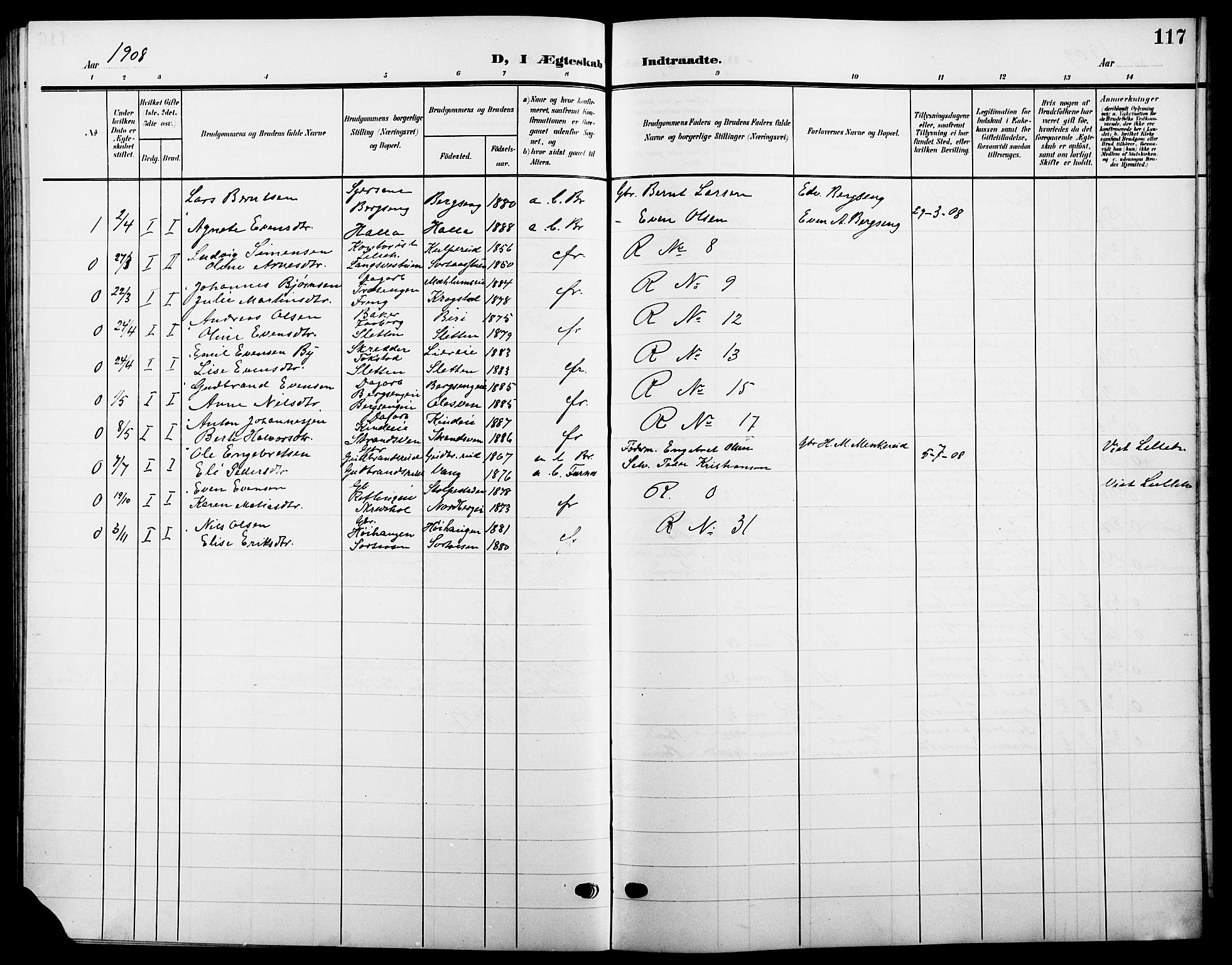 Ringsaker prestekontor, SAH/PREST-014/L/La/L0016: Parish register (copy) no. 16, 1905-1920, p. 117