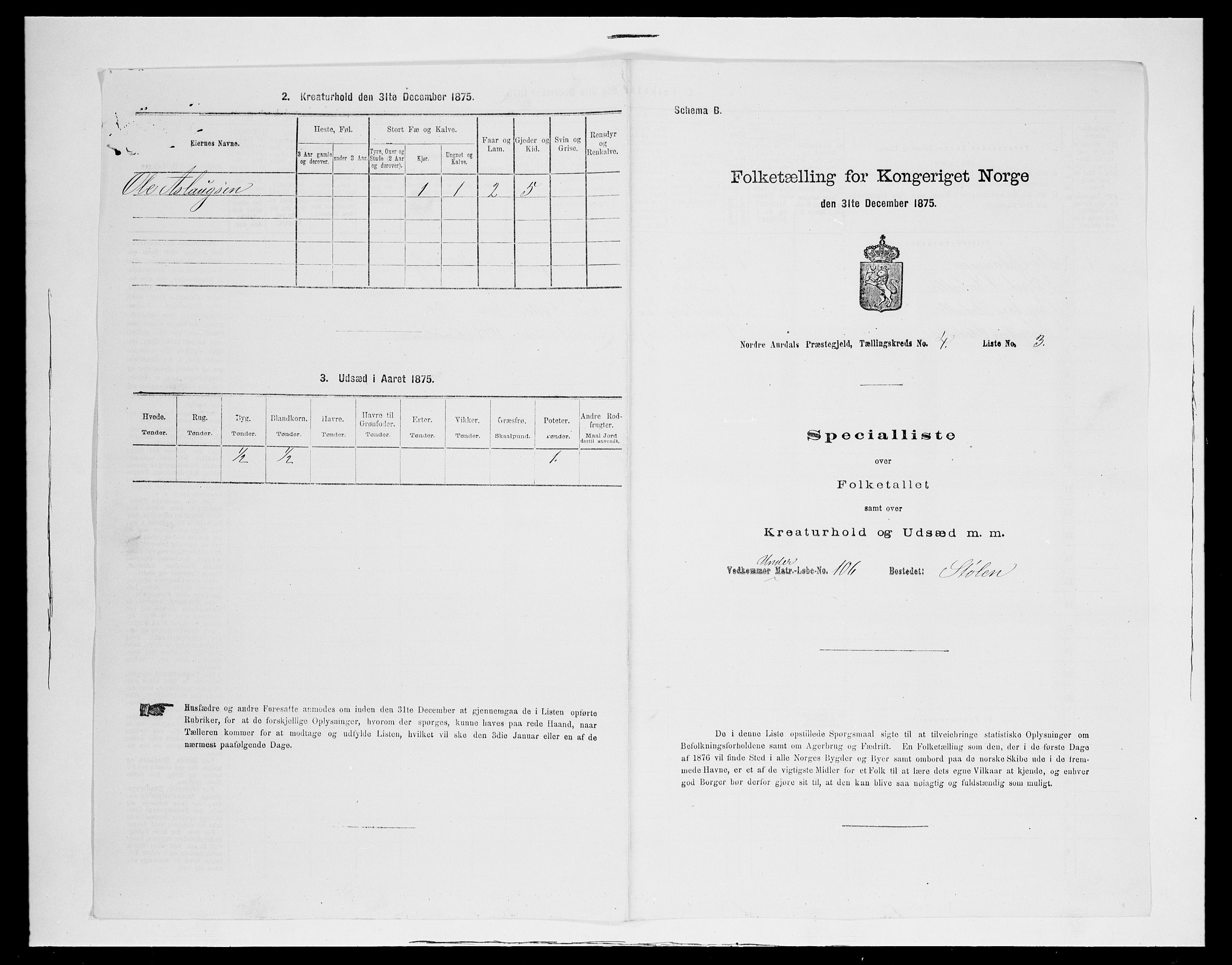 SAH, 1875 census for 0542P Nord-Aurdal, 1875, p. 616