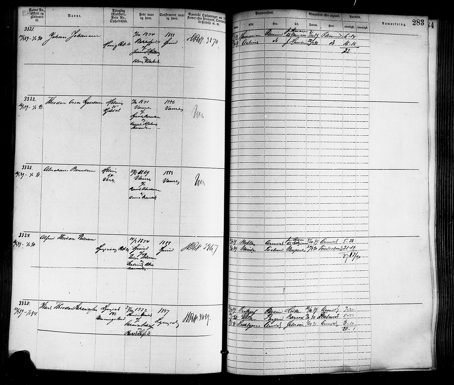 Farsund mønstringskrets, AV/SAK-2031-0017/F/Fa/L0006: Annotasjonsrulle nr 1911-3805 med register, Z-3, 1877-1894, p. 318