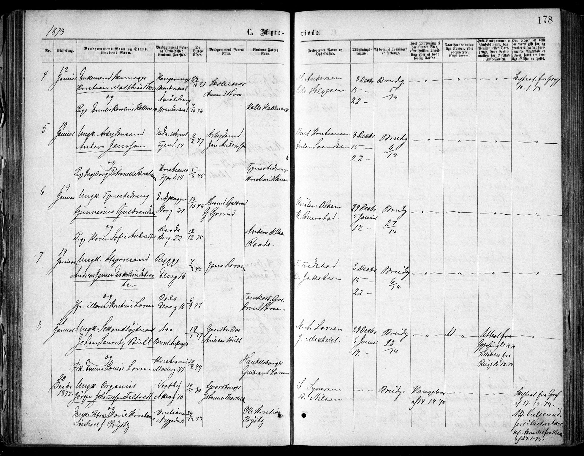 Oslo domkirke Kirkebøker, SAO/A-10752/F/Fa/L0021: Parish register (official) no. 21, 1865-1884, p. 178