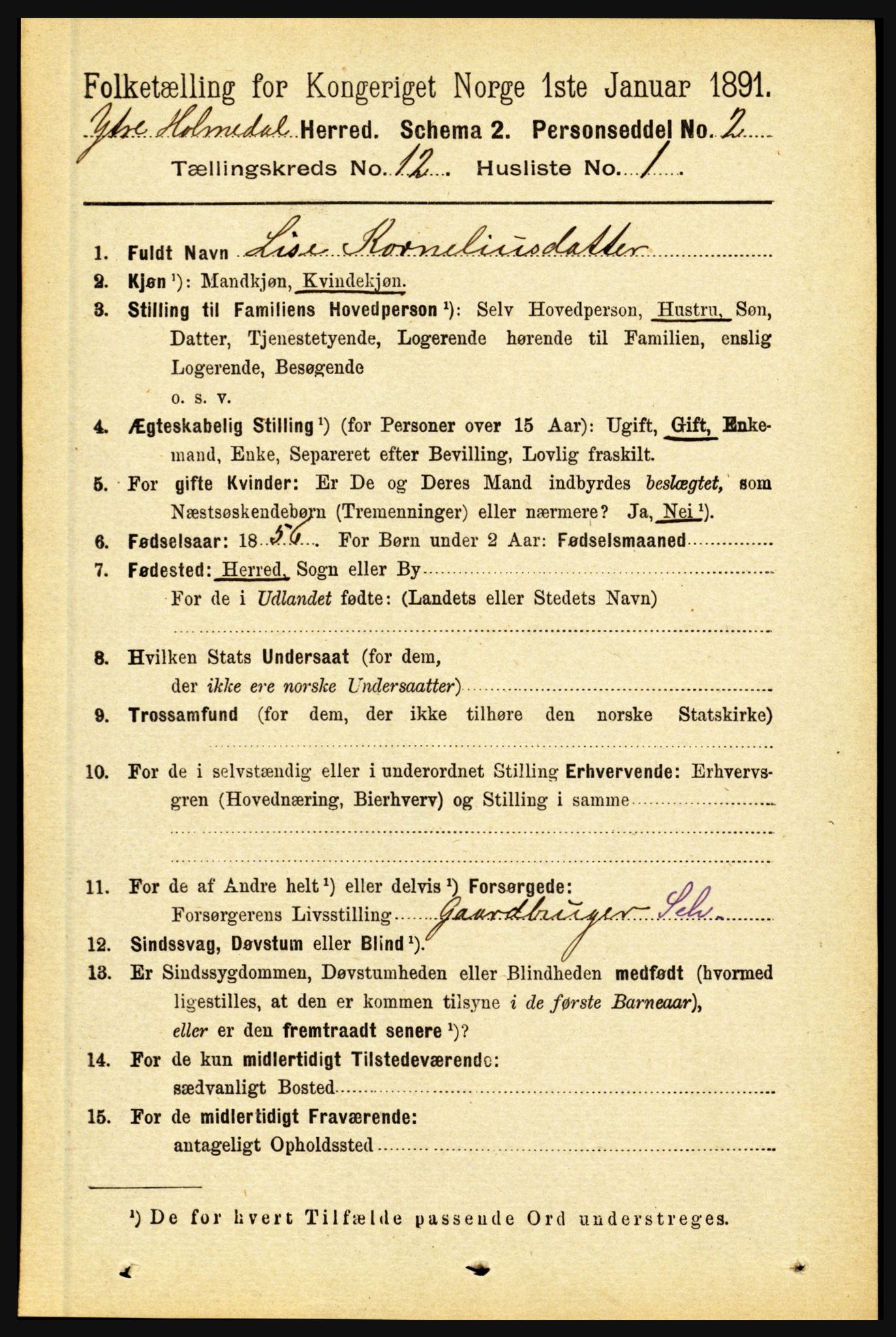 RA, 1891 census for 1429 Ytre Holmedal, 1891, p. 3179