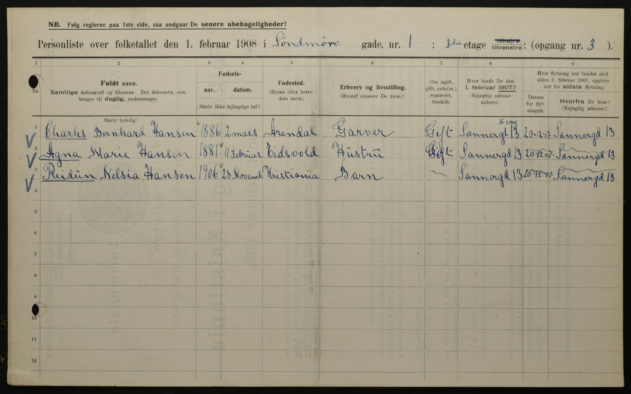 OBA, Municipal Census 1908 for Kristiania, 1908, p. 94153