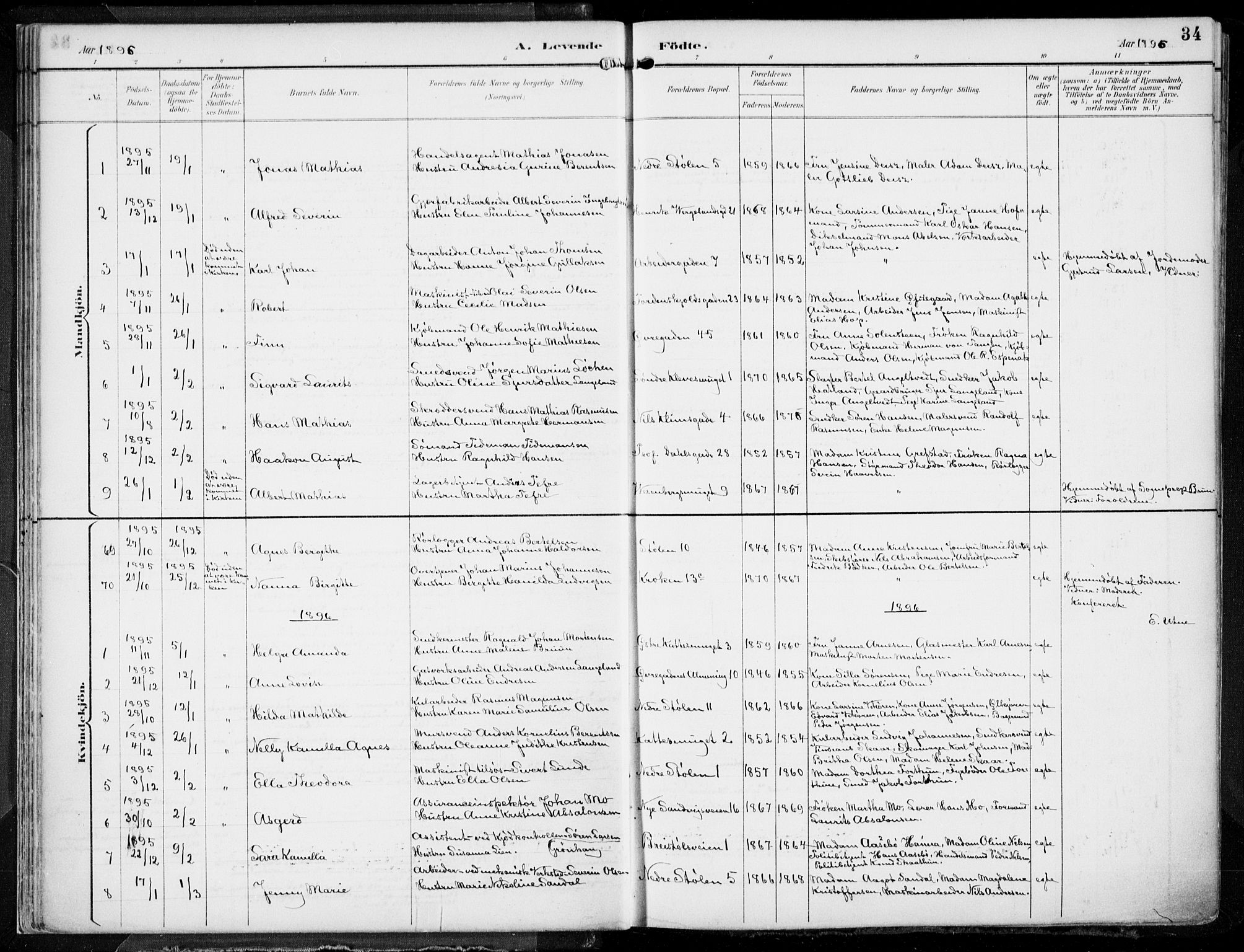 Mariakirken Sokneprestembete, SAB/A-76901/H/Hab/L0005: Parish register (copy) no. A 5, 1893-1913, p. 34