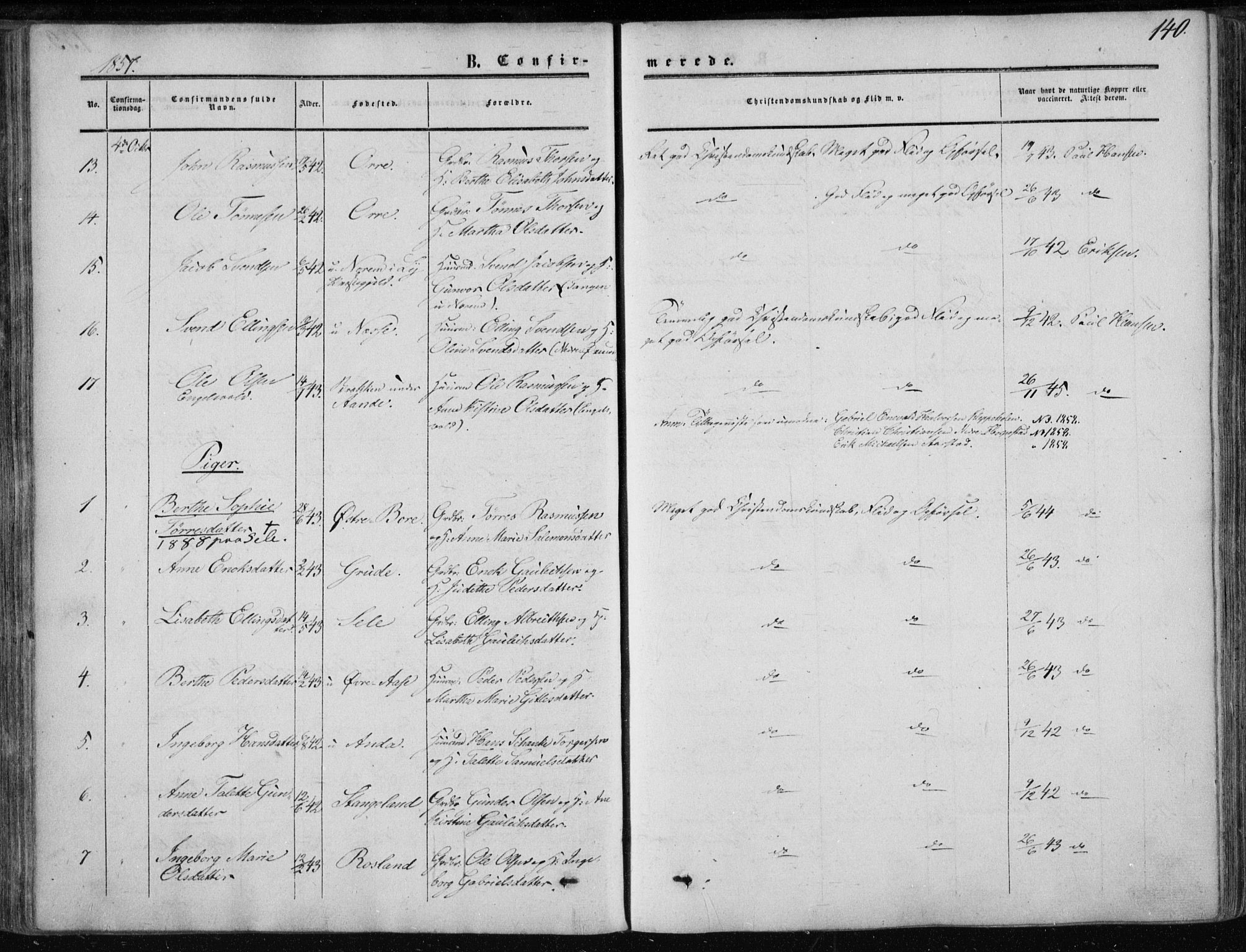 Klepp sokneprestkontor, AV/SAST-A-101803/001/3/30BA/L0005: Parish register (official) no. A 5, 1853-1870, p. 140