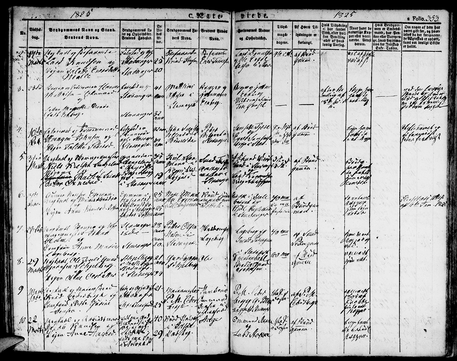 Domkirken sokneprestkontor, SAST/A-101812/001/30/30BA/L0009: Parish register (official) no. A 9, 1821-1832, p. 353