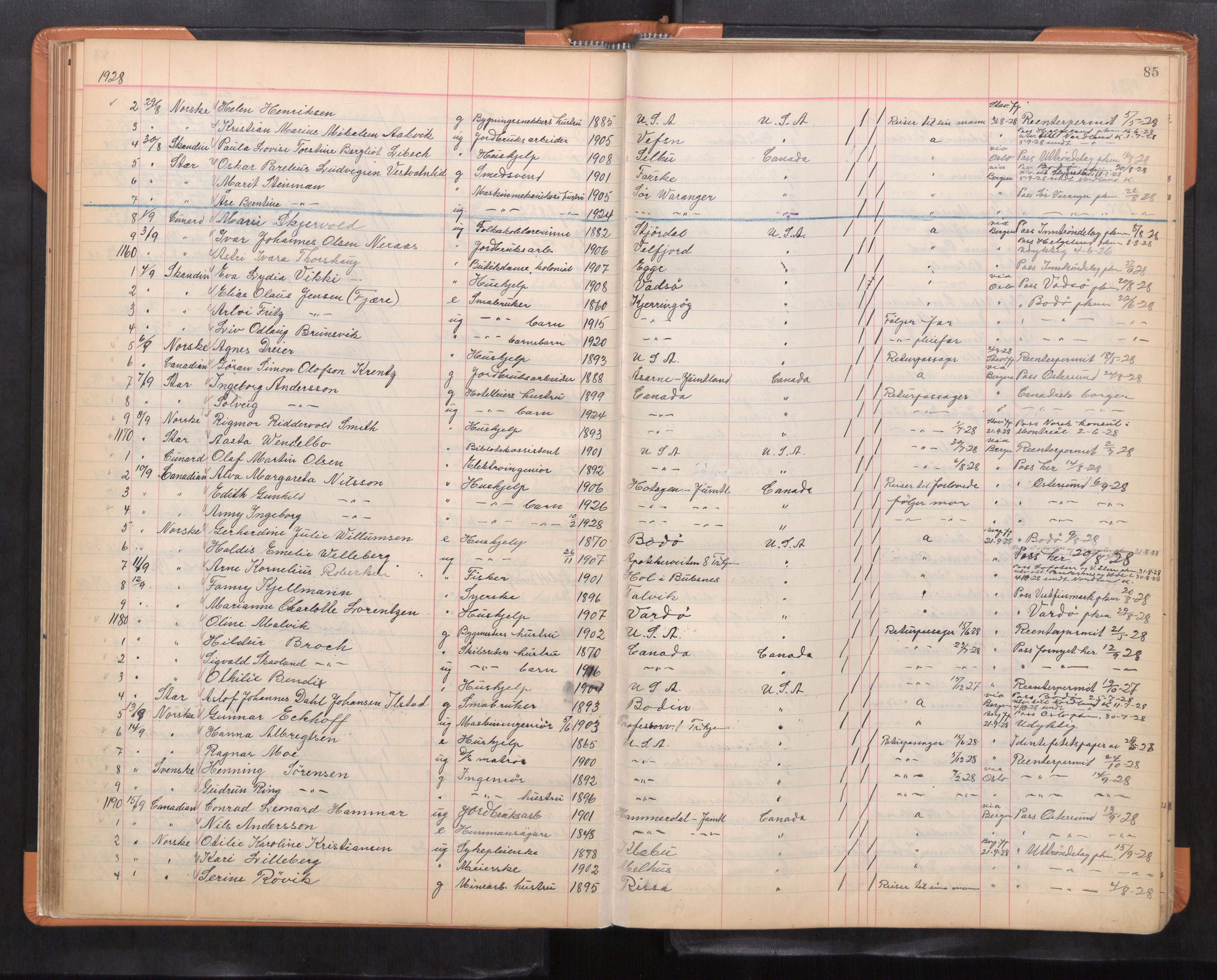 Trondheim politikammer, AV/SAT-A-1887/1/32/L0017: Emigrantprotokoll, 1926-1975, p. 85