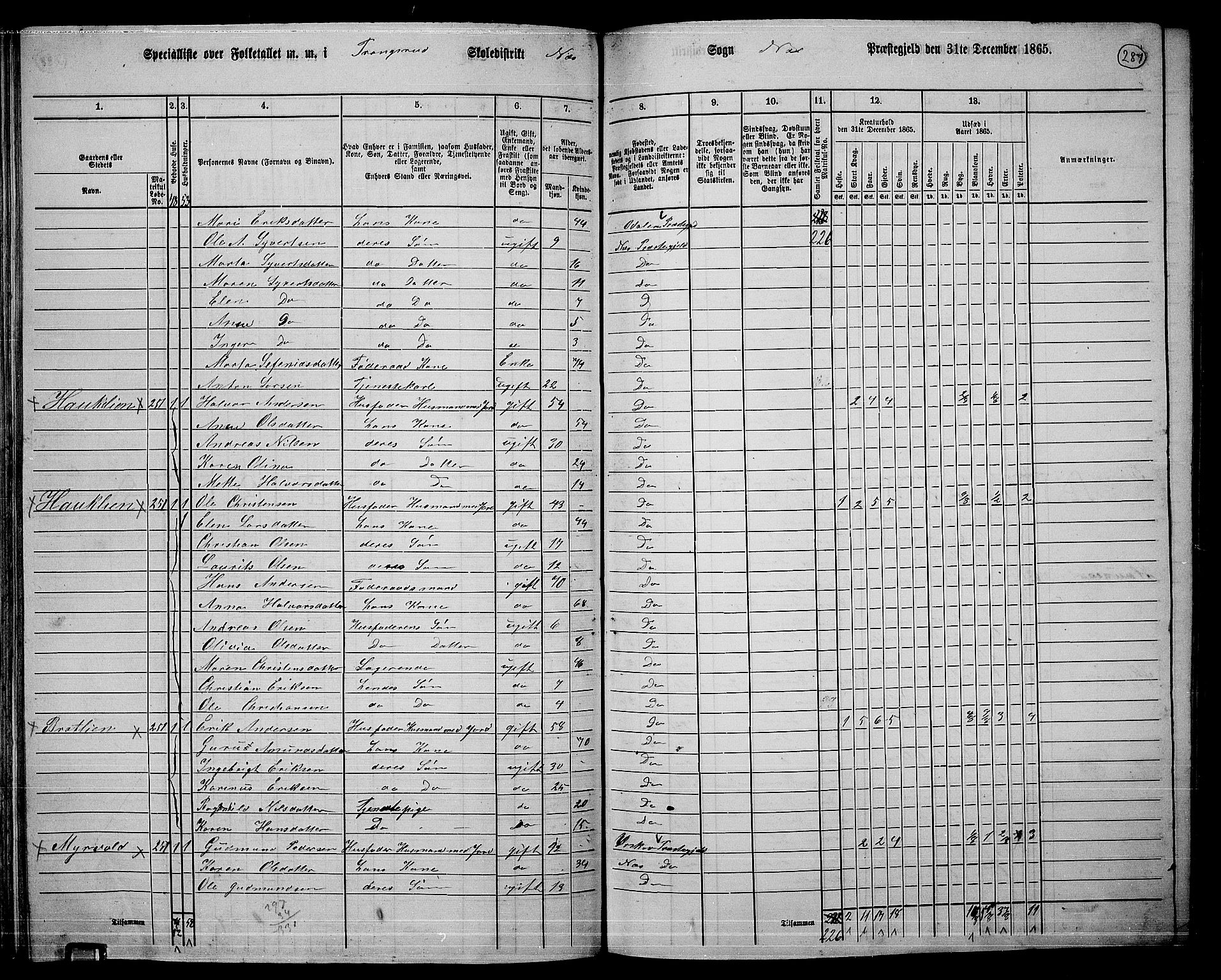 RA, 1865 census for Nes, 1865, p. 267