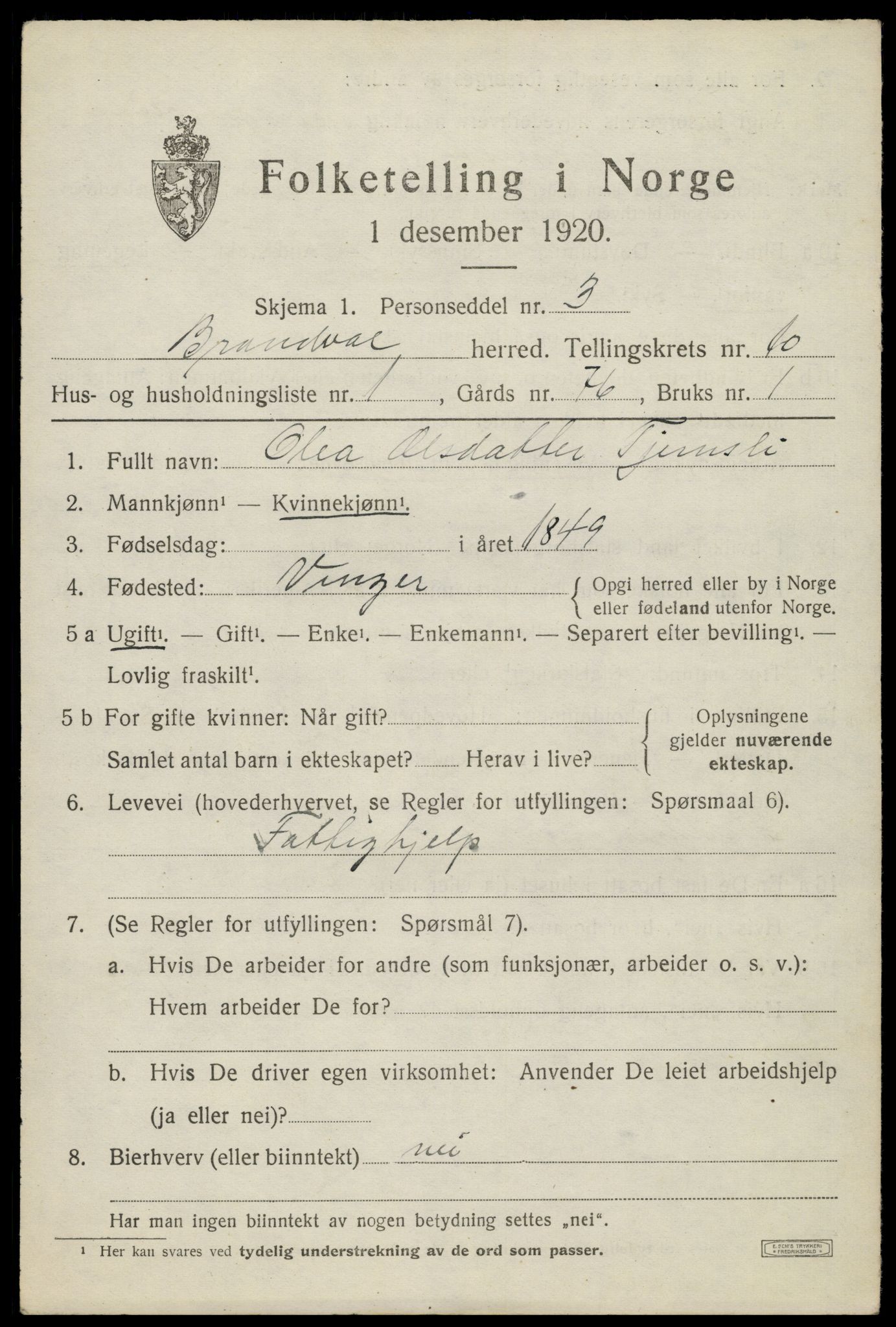SAH, 1920 census for Brandval, 1920, p. 7754