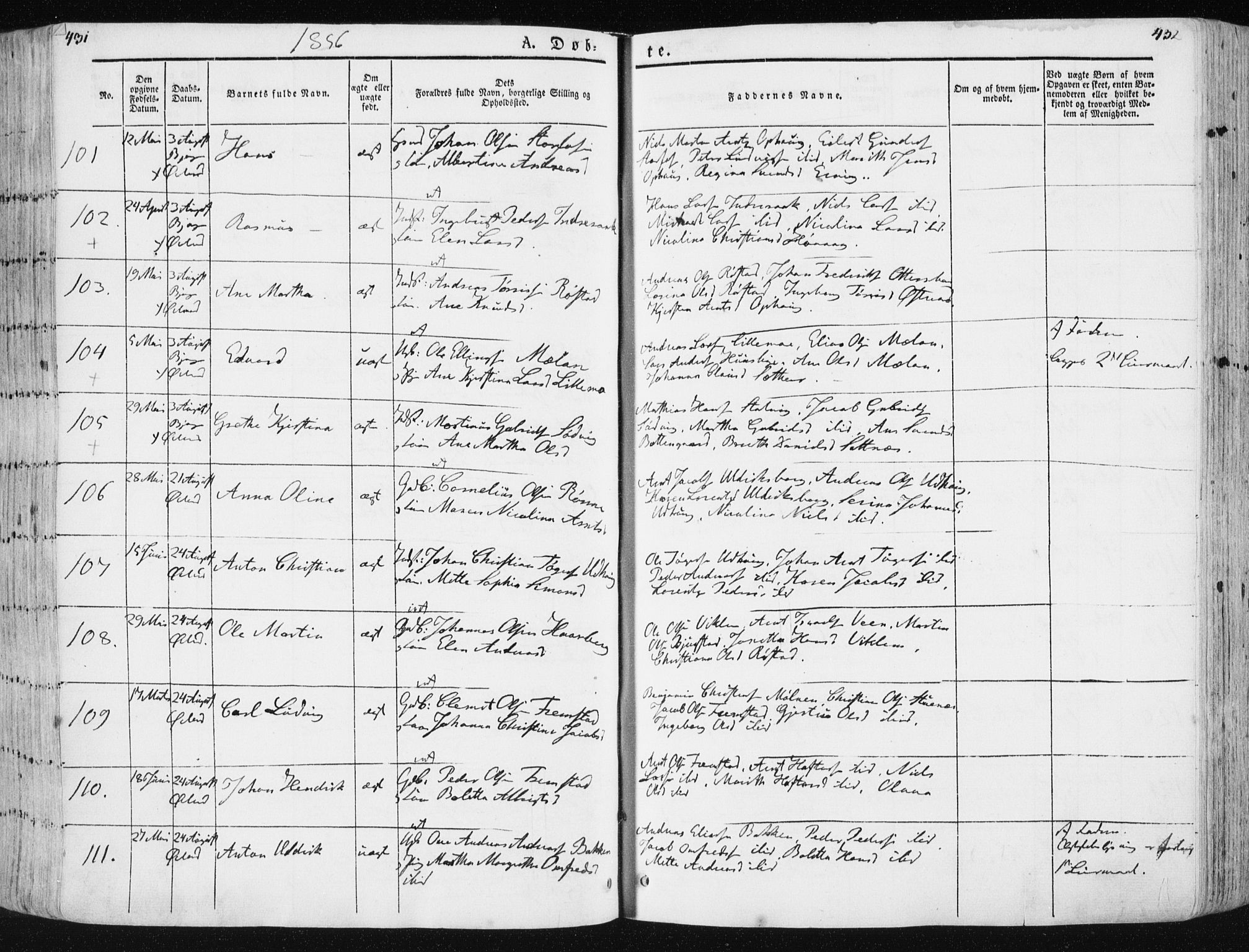 Ministerialprotokoller, klokkerbøker og fødselsregistre - Sør-Trøndelag, SAT/A-1456/659/L0736: Parish register (official) no. 659A06, 1842-1856, p. 431-432