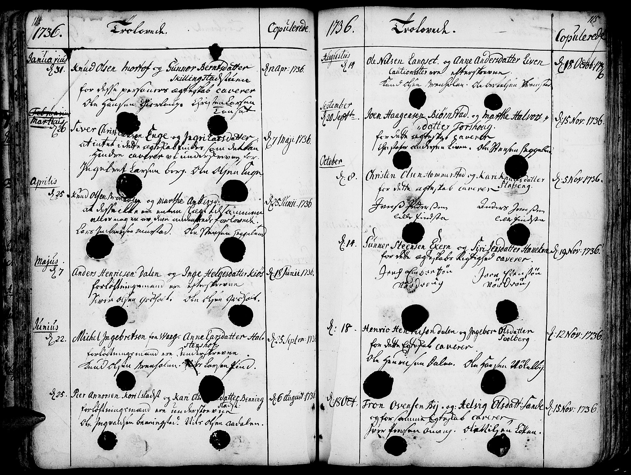 Løten prestekontor, AV/SAH-PREST-022/K/Ka/L0002: Parish register (official) no. 2, 1731-1772, p. 114-115