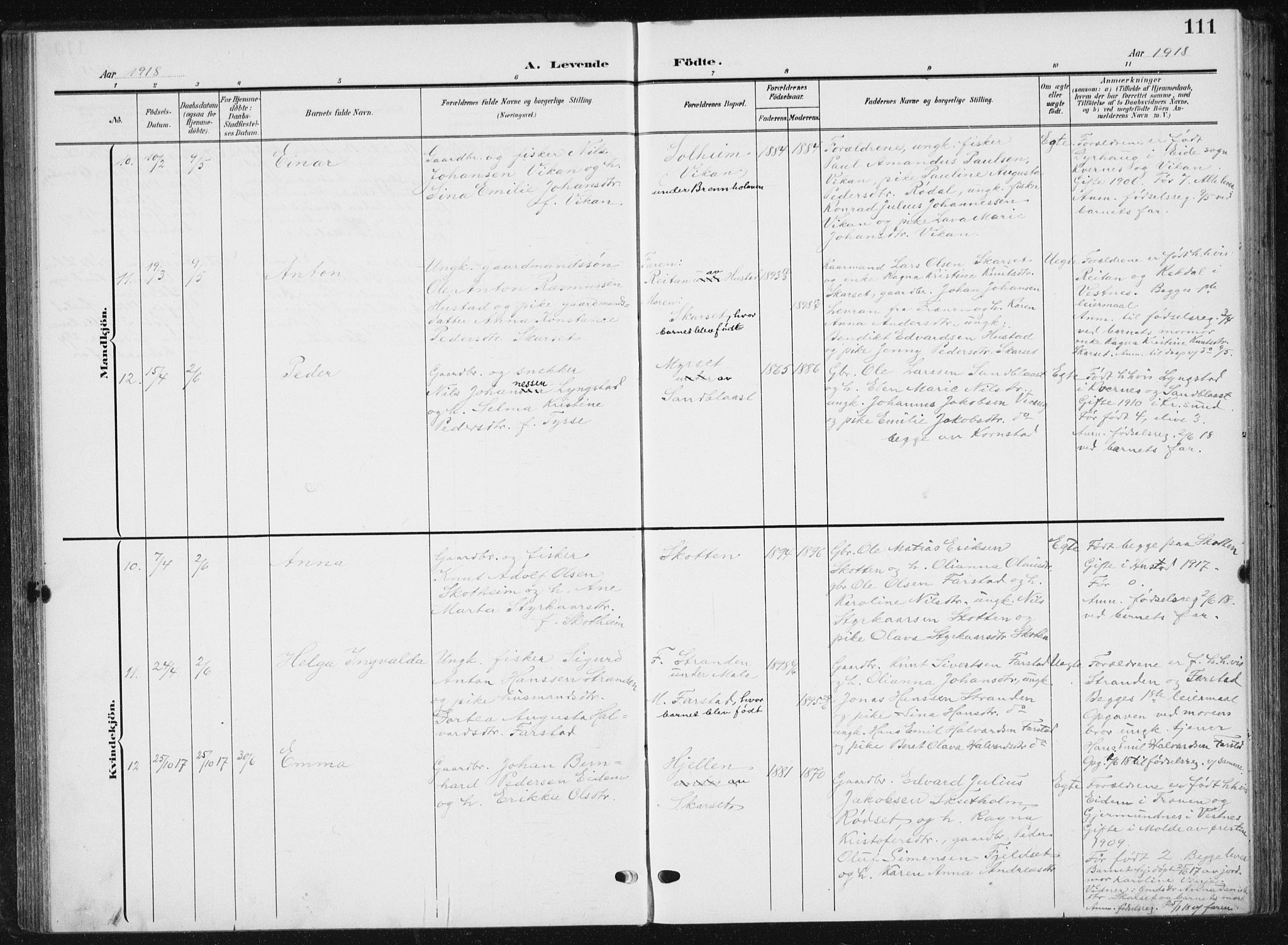 Ministerialprotokoller, klokkerbøker og fødselsregistre - Møre og Romsdal, AV/SAT-A-1454/567/L0784: Parish register (copy) no. 567C04, 1903-1938, p. 111