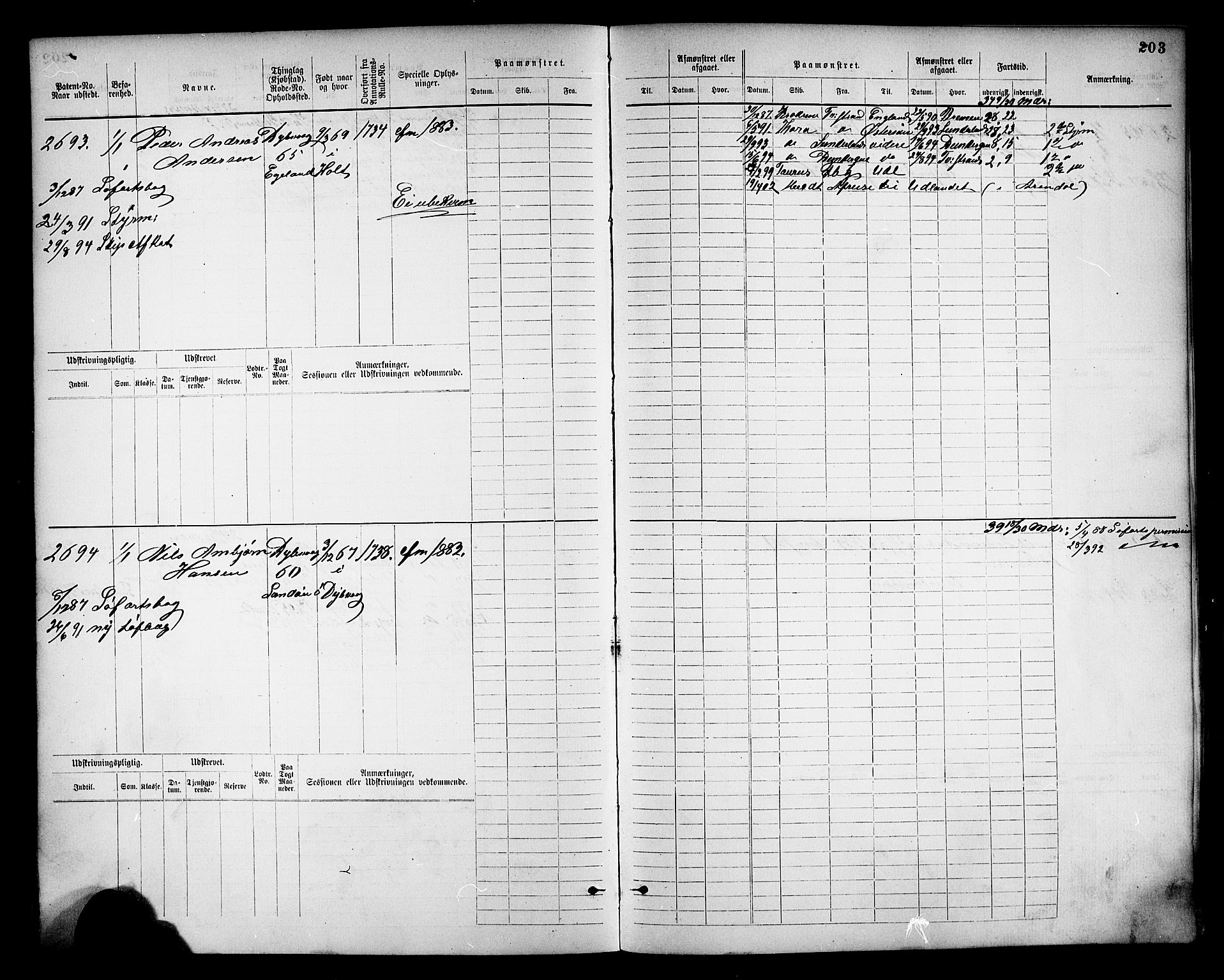 Tvedestrand mønstringskrets, SAK/2031-0011/F/Fb/L0018: Hovedrulle nr 2289-3056, U-34, 1882-1892, p. 213