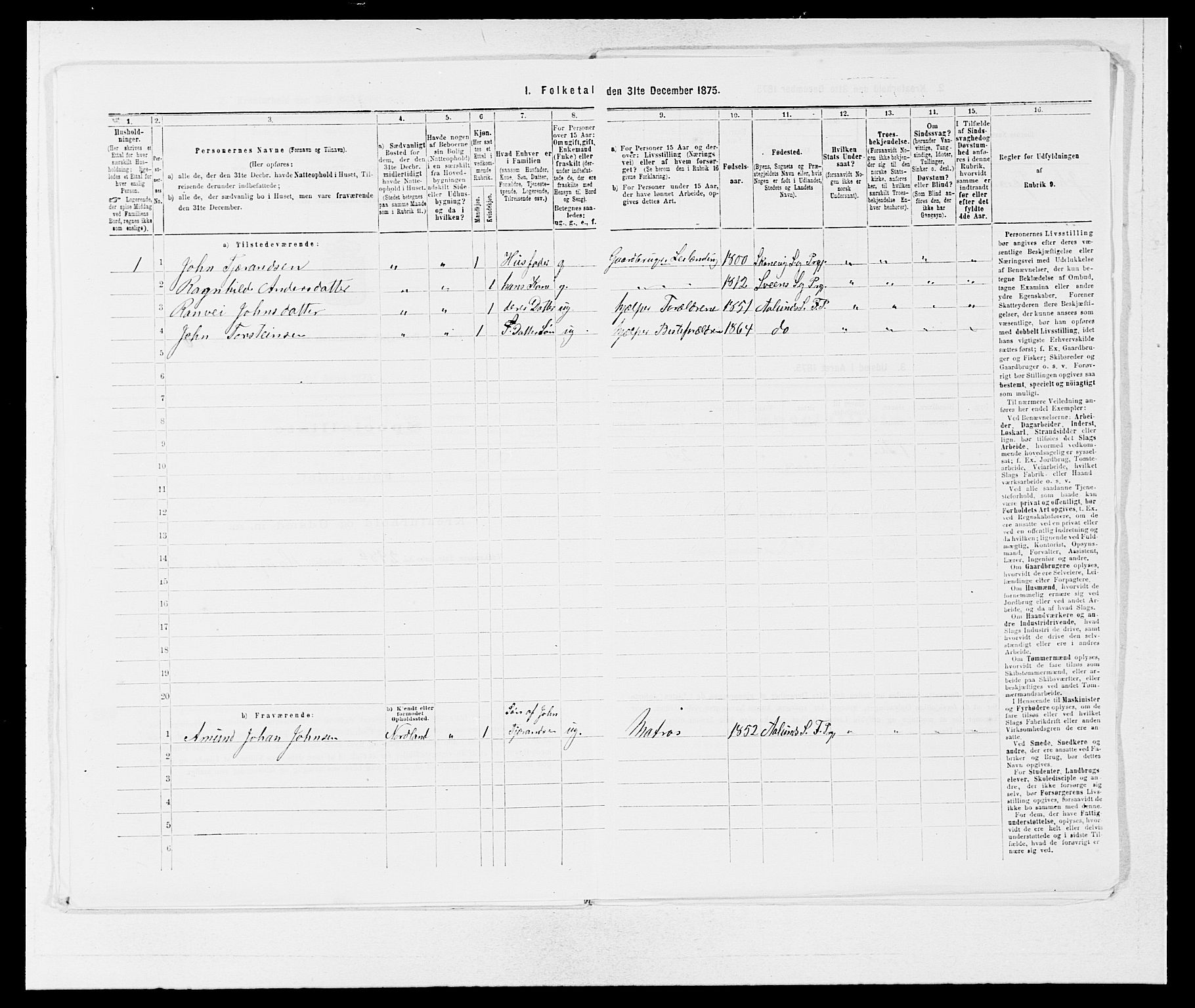 SAB, 1875 census for 1213P Fjelberg, 1875, p. 584