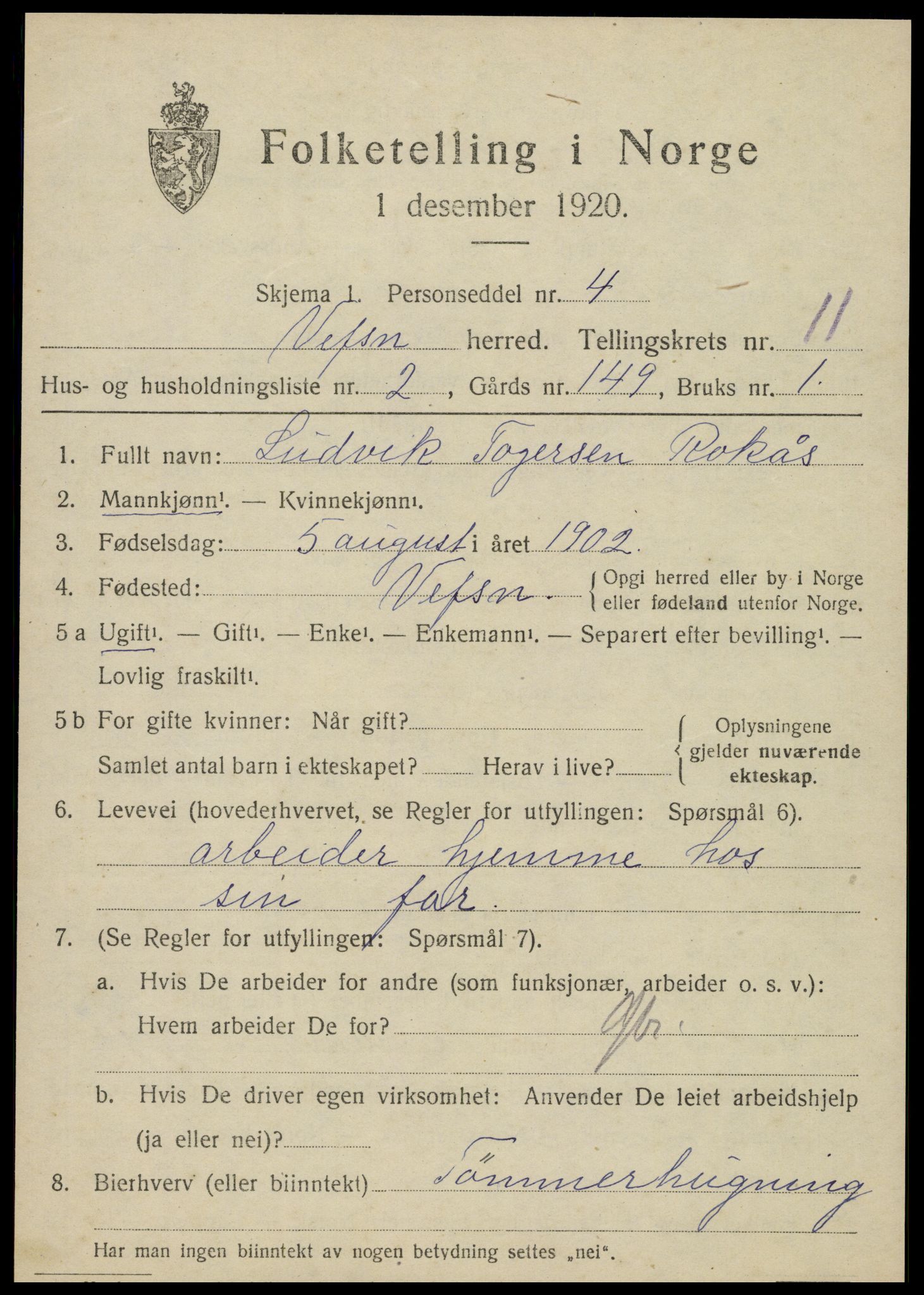 SAT, 1920 census for Vefsn, 1920, p. 8373