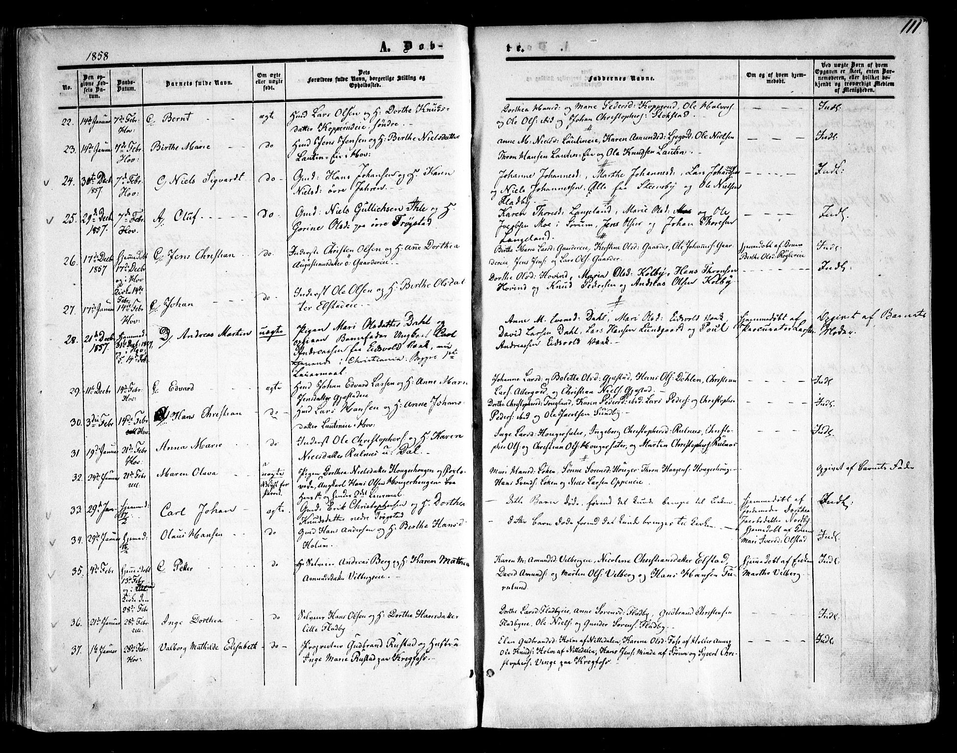 Ullensaker prestekontor Kirkebøker, AV/SAO-A-10236a/F/Fa/L0015.a: Parish register (official) no. I 15A, 1851-1862, p. 111