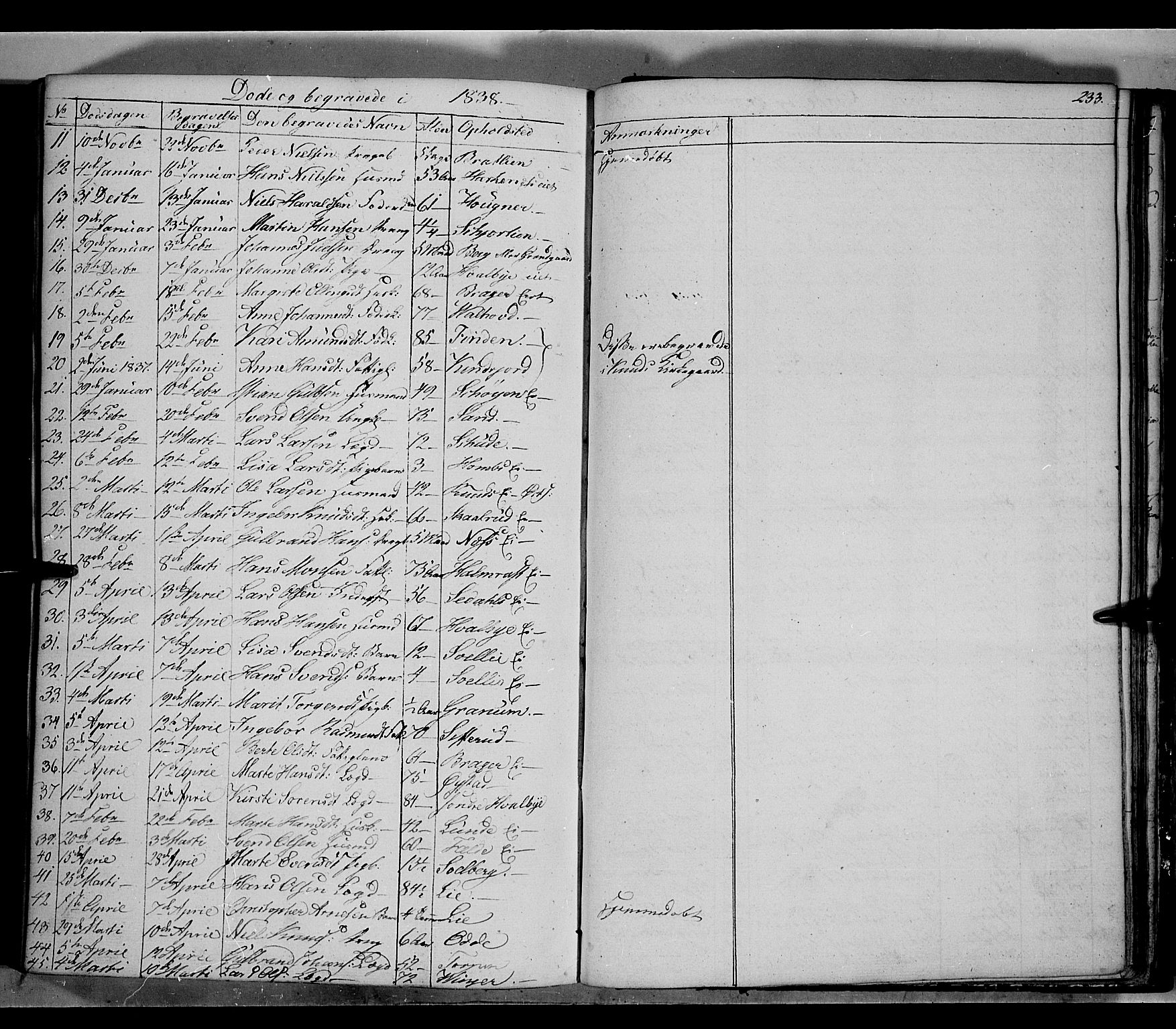 Land prestekontor, AV/SAH-PREST-120/H/Ha/Hab/L0002: Parish register (copy) no. 2, 1833-1849, p. 233