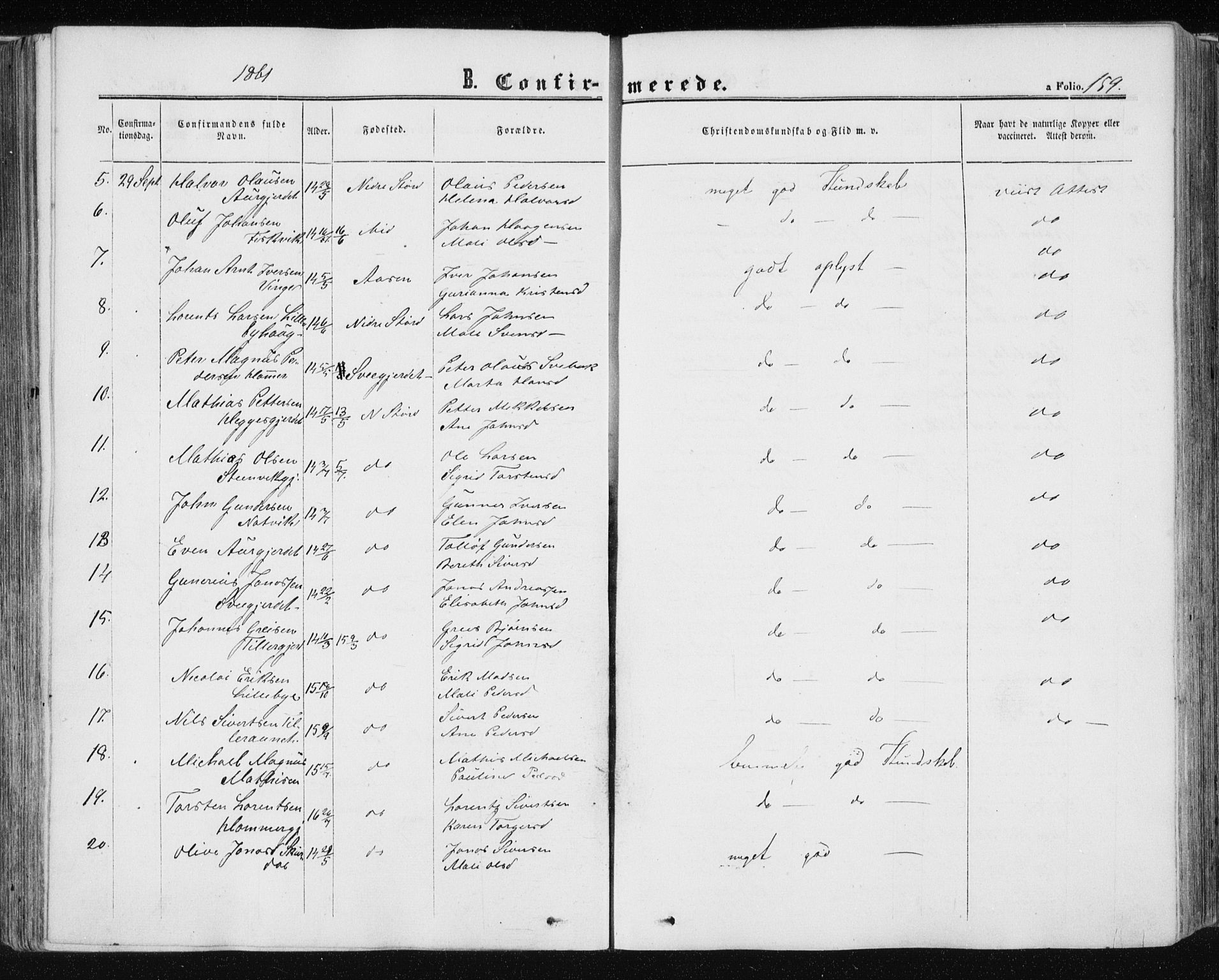 Ministerialprotokoller, klokkerbøker og fødselsregistre - Nord-Trøndelag, SAT/A-1458/709/L0075: Parish register (official) no. 709A15, 1859-1870, p. 159