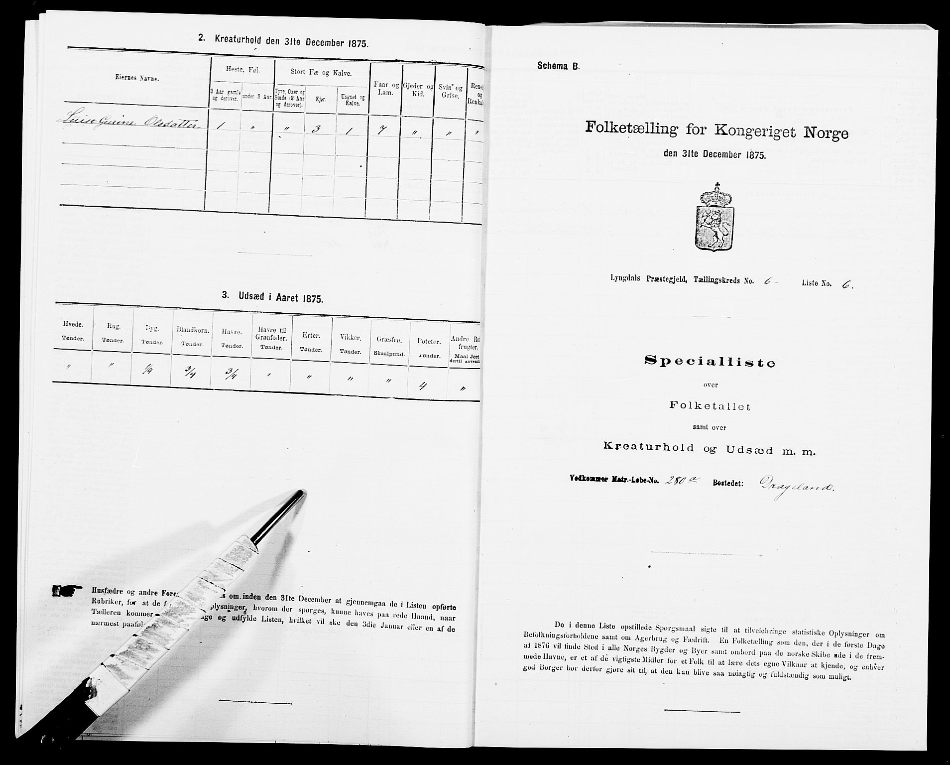 SAK, 1875 census for 1032P Lyngdal, 1875, p. 975