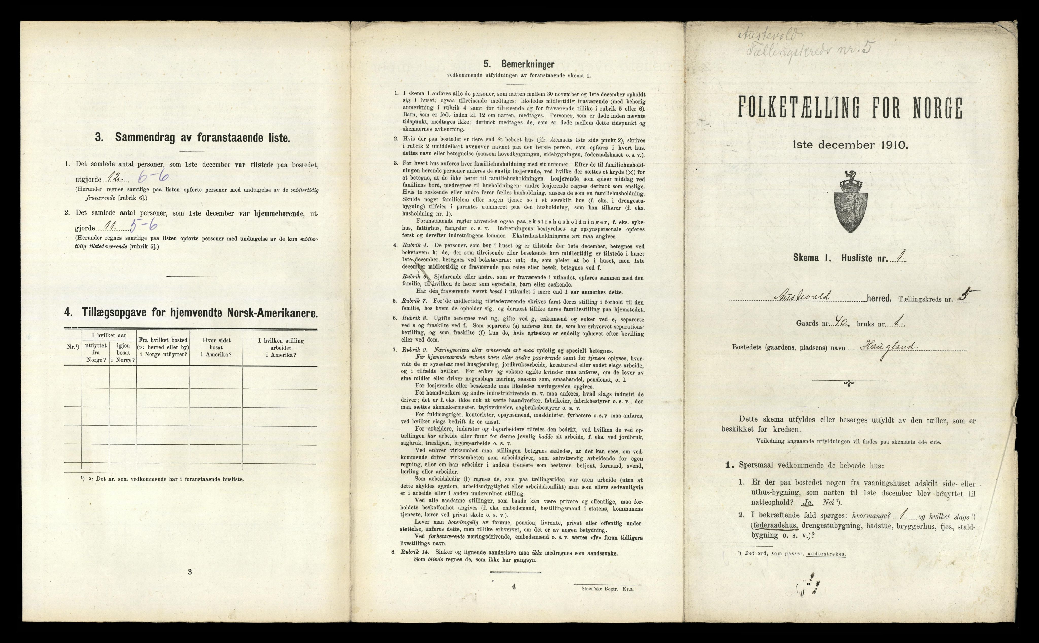 RA, 1910 census for Austevoll, 1910, p. 500