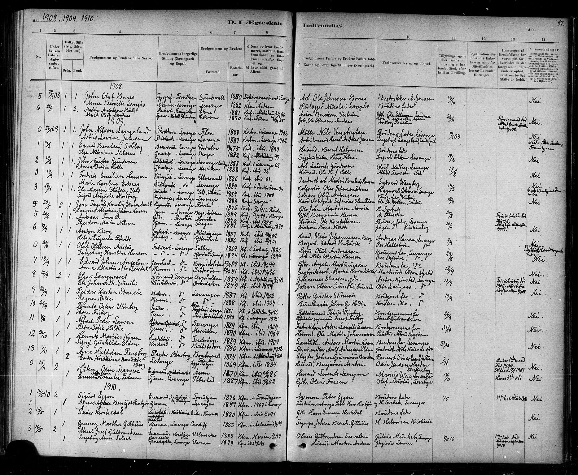 Ministerialprotokoller, klokkerbøker og fødselsregistre - Nord-Trøndelag, SAT/A-1458/720/L0192: Parish register (copy) no. 720C01, 1880-1917, p. 97
