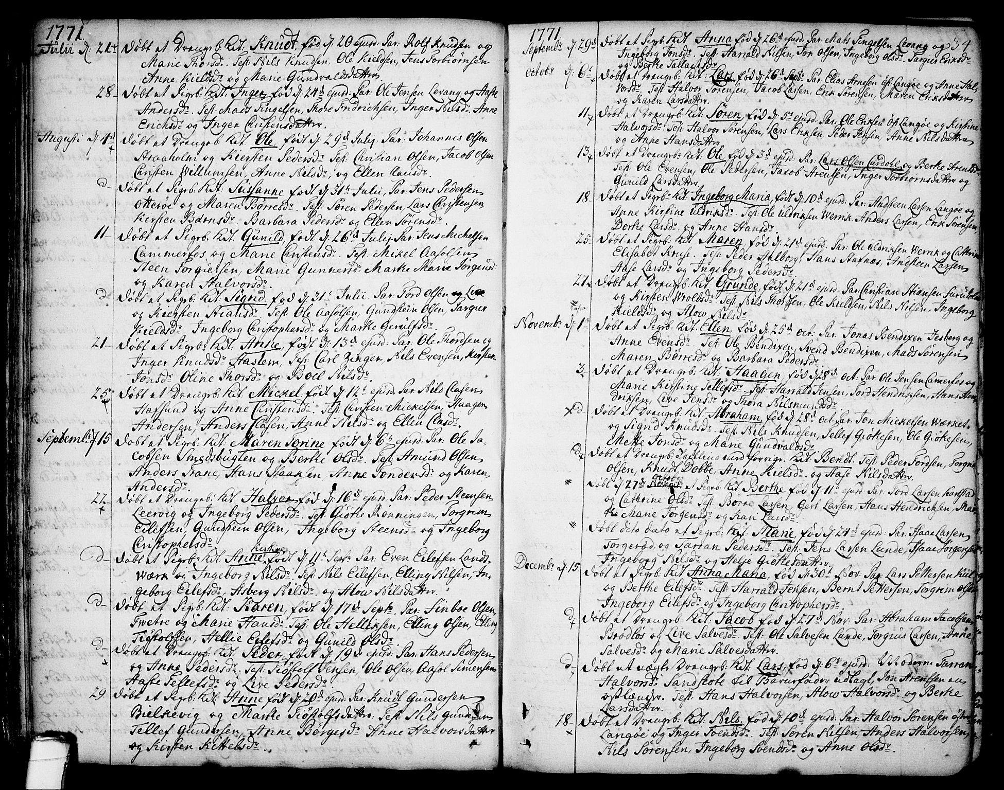 Sannidal kirkebøker, SAKO/A-296/F/Fa/L0002: Parish register (official) no. 2, 1767-1802, p. 34