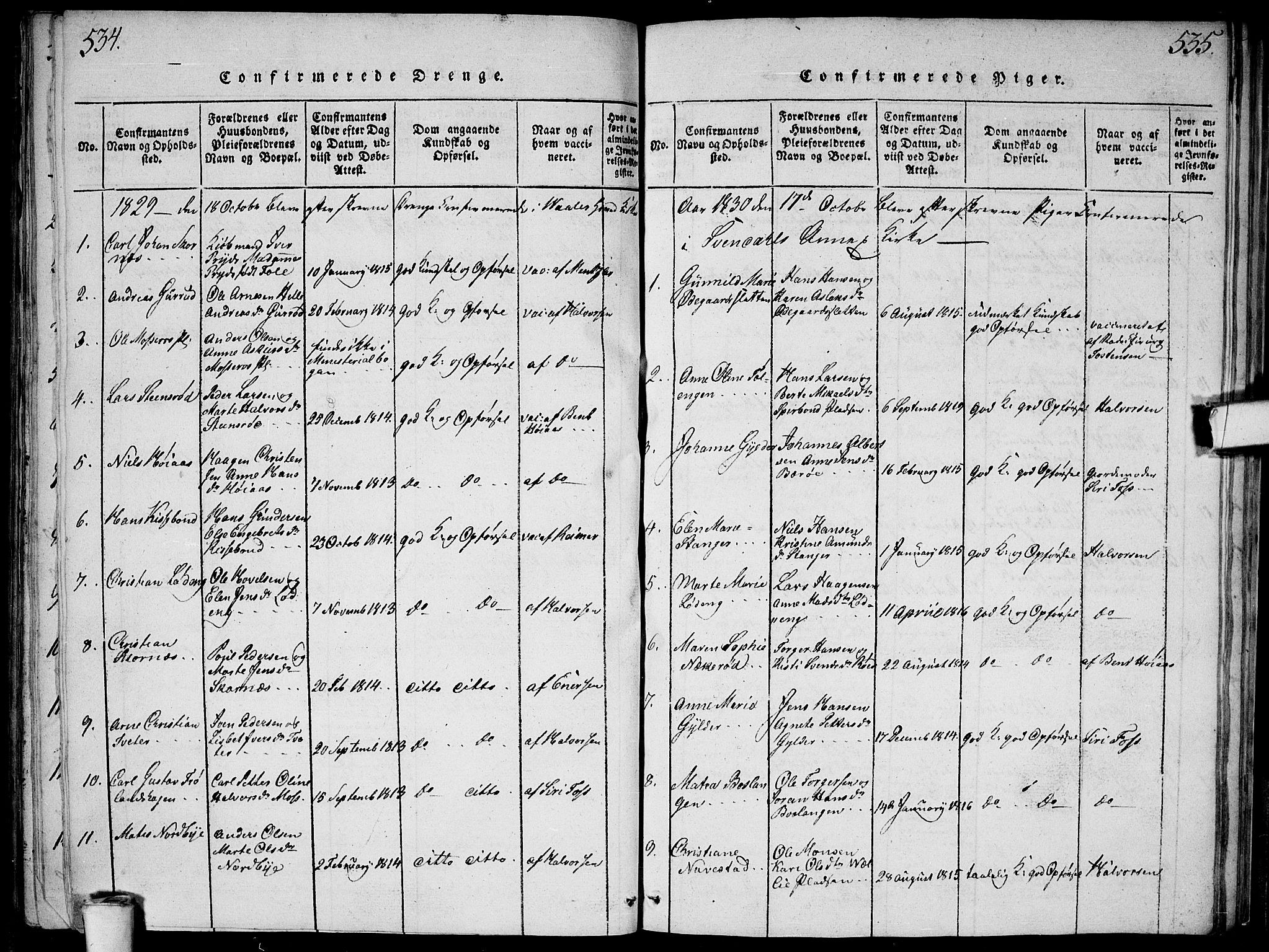 Våler prestekontor Kirkebøker, SAO/A-11083/G/Ga/L0001: Parish register (copy) no. I 1, 1815-1839, p. 534-535