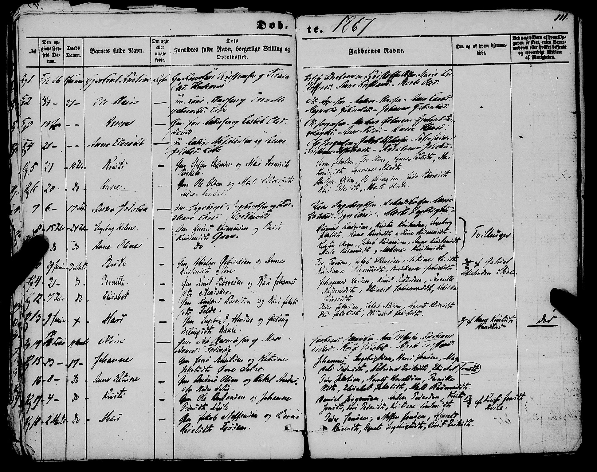 Gloppen sokneprestembete, SAB/A-80101/H/Haa/Haaa/L0009: Parish register (official) no. A 9, 1855-1870, p. 111