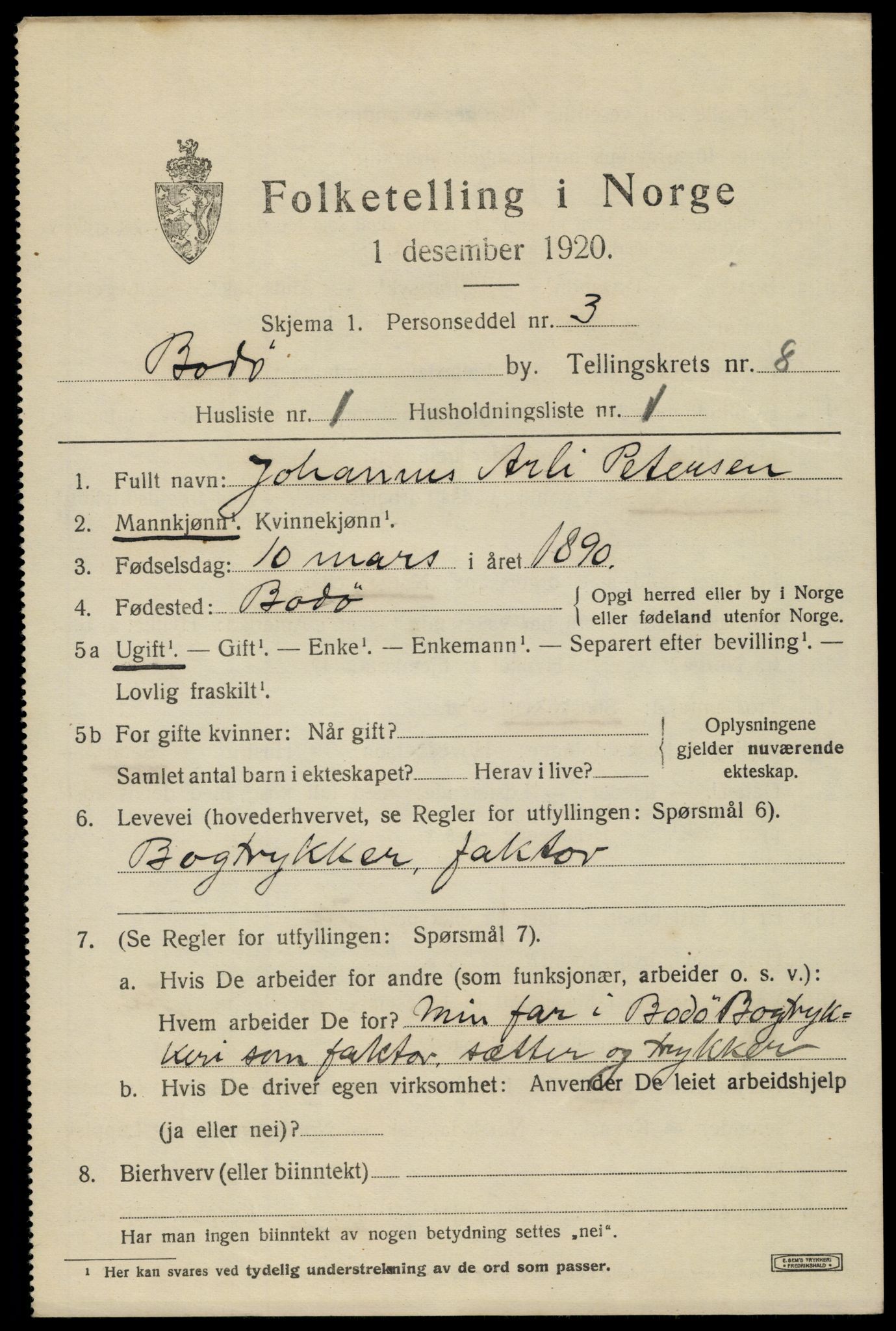 SAT, 1920 census for Bodø, 1920, p. 12135