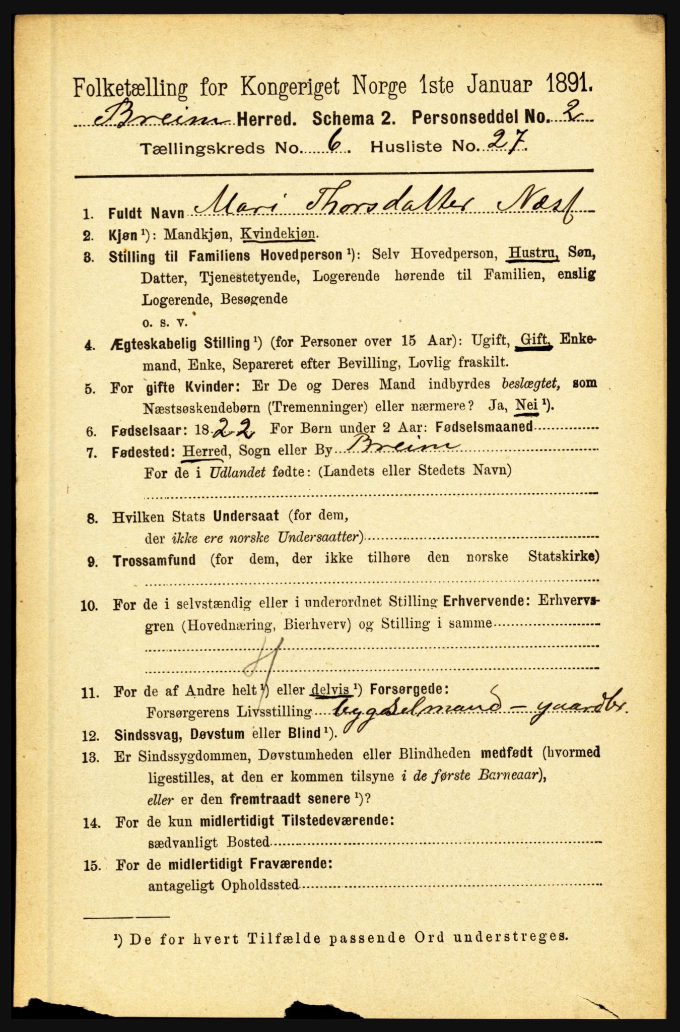 RA, 1891 census for 1446 Breim, 1891, p. 2325