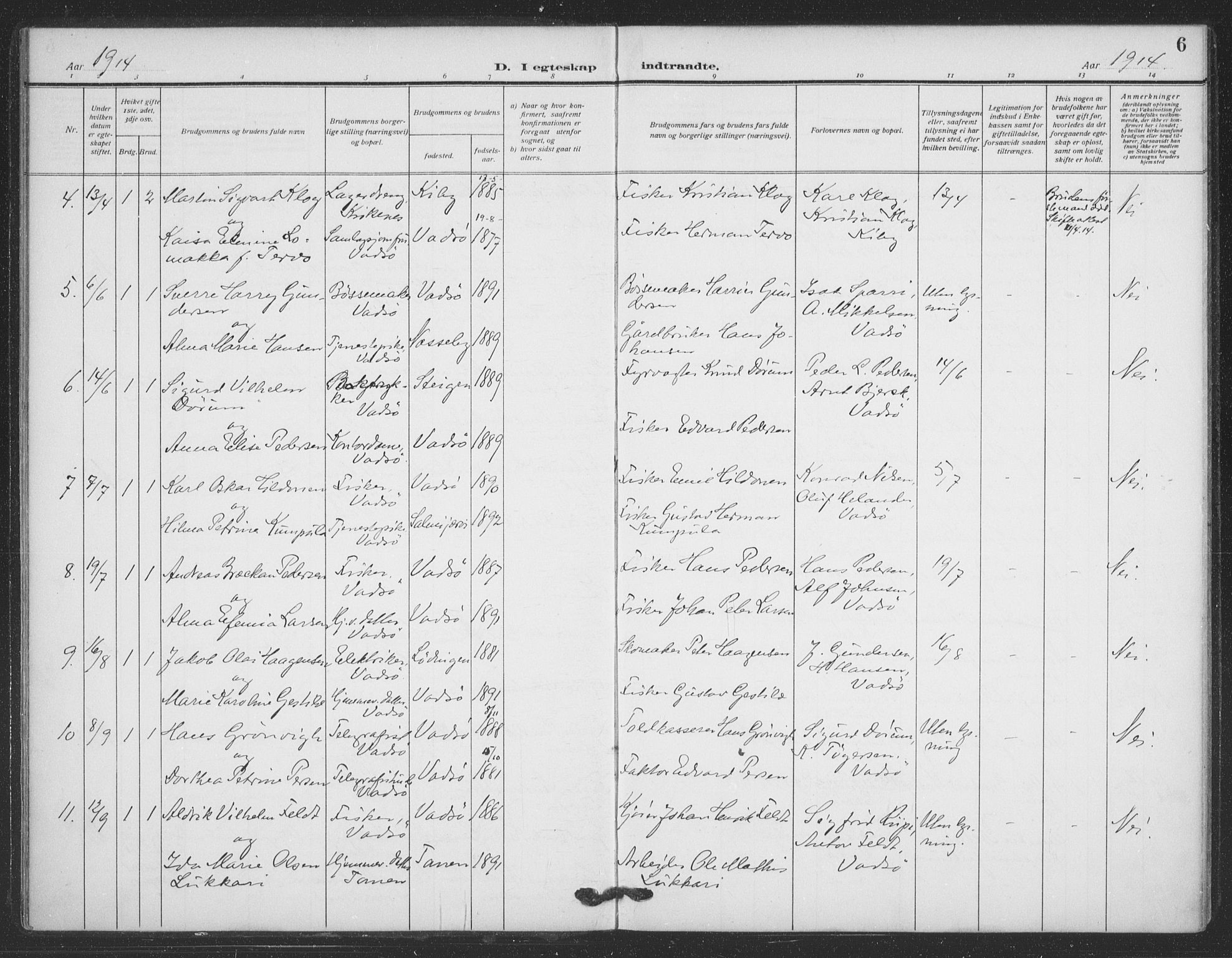 Vadsø sokneprestkontor, SATØ/S-1325/H/Ha/L0008kirke: Parish register (official) no. 8, 1912-1930, p. 6
