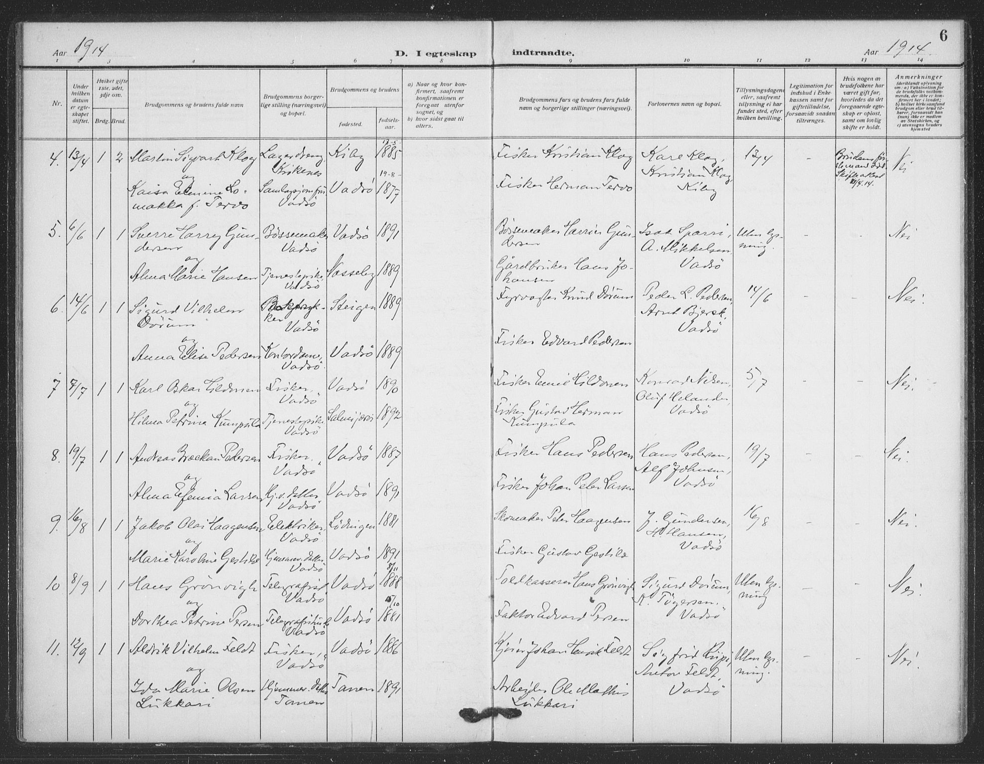 Vadsø sokneprestkontor, AV/SATØ-S-1325/H/Ha/L0008kirke: Parish register (official) no. 8, 1912-1930, p. 6