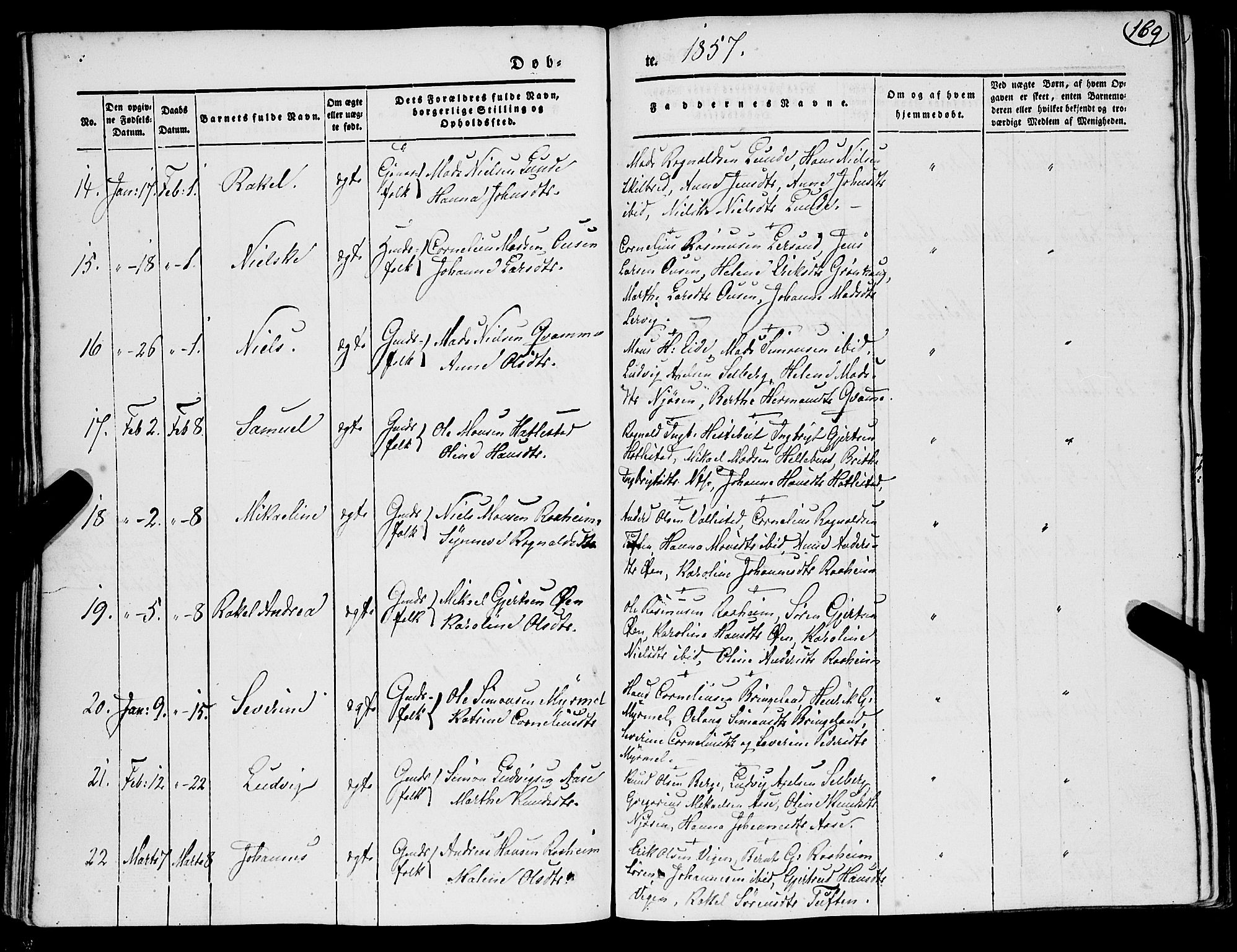 Gaular sokneprestembete, SAB/A-80001/H/Haa: Parish register (official) no. A 4I, 1840-1859, p. 169