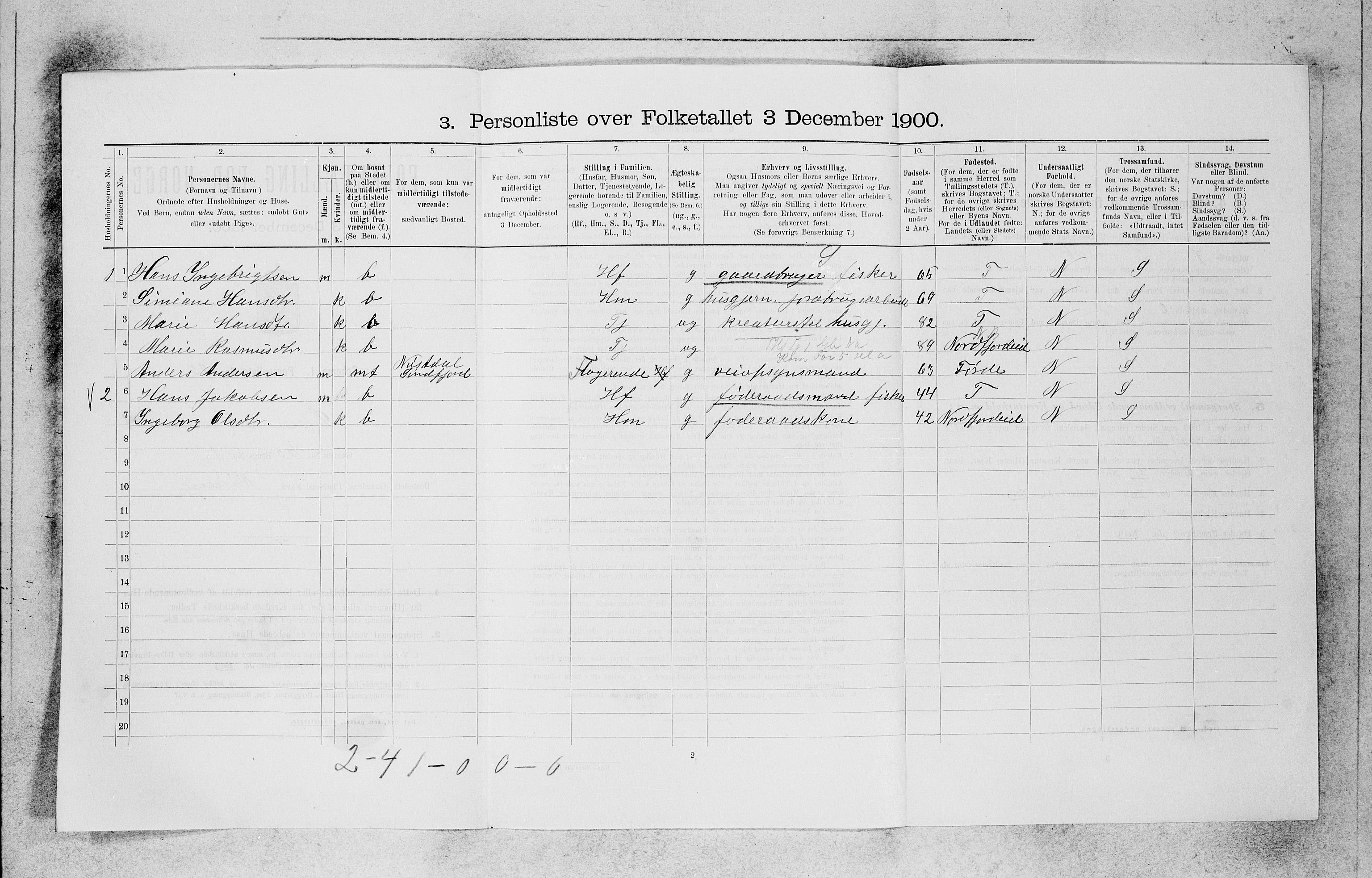 SAB, 1900 census for Selje, 1900, p. 1364